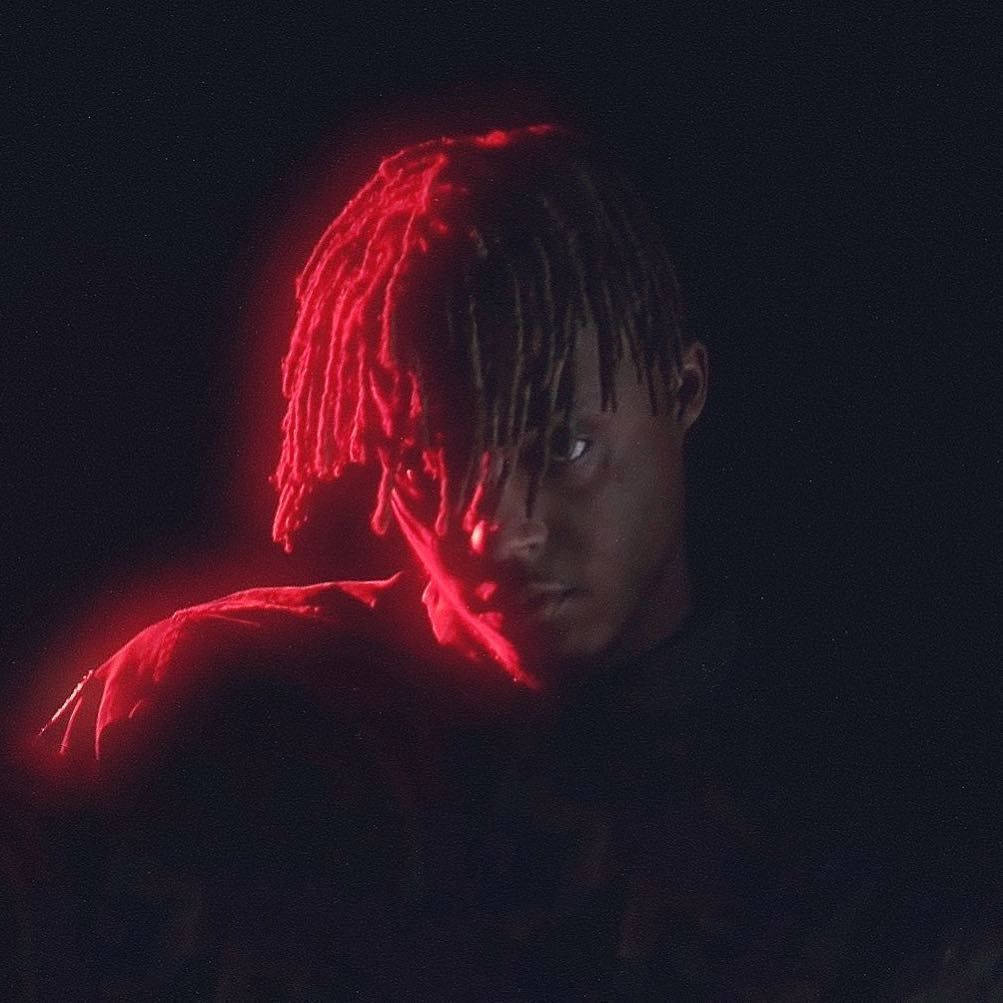 Juice Wrld, glowing red dreadlocks, pitch-black background, SD Desktop Wallpaper