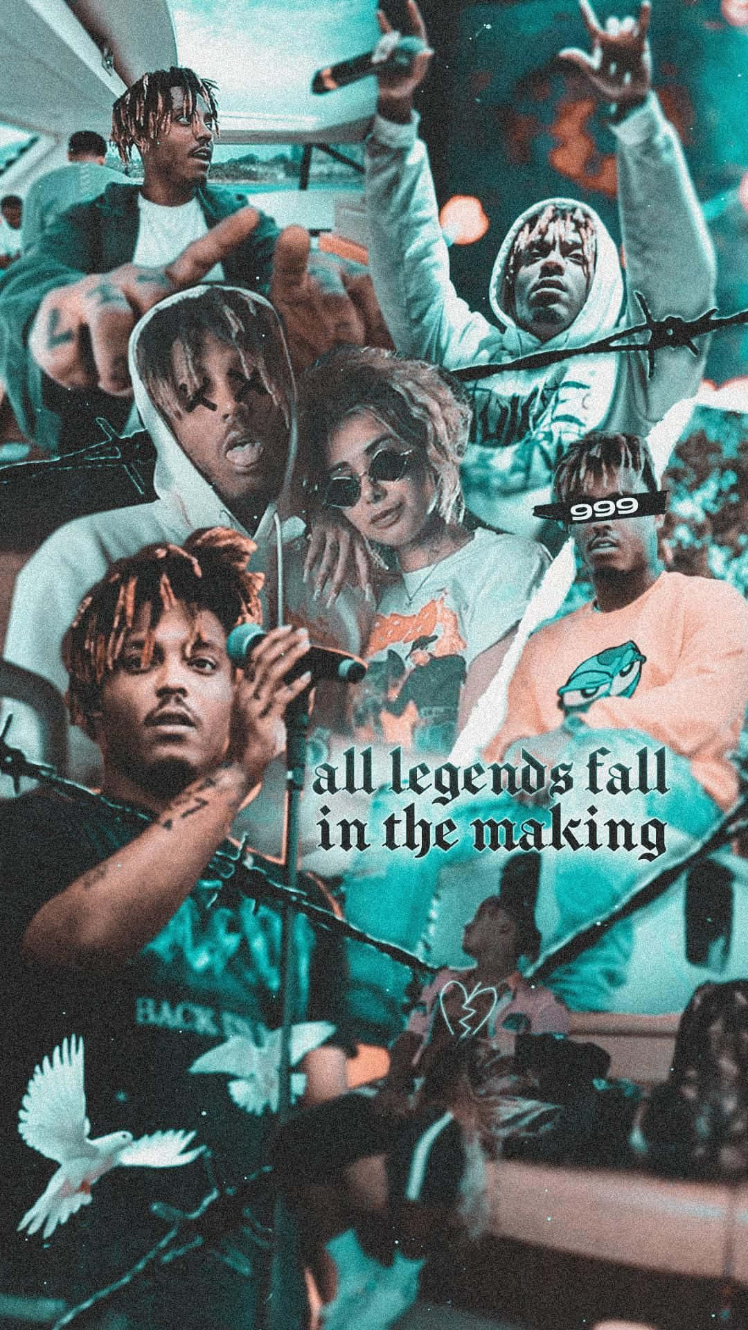 Juice Wrld, teal and orange glow, barbed wire, Full HD Phone Wallpaper