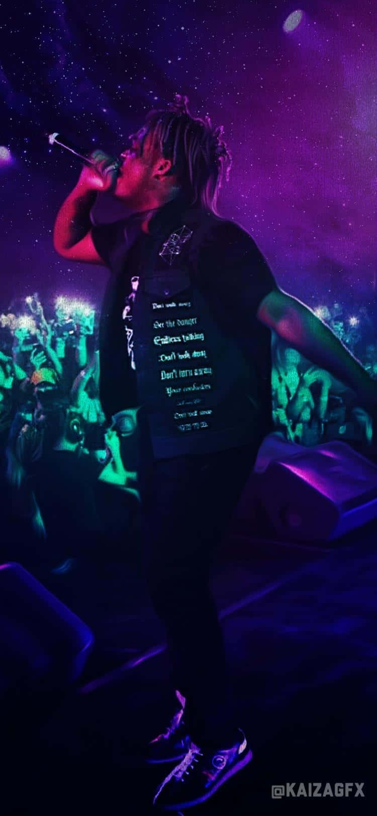 Juice Wrld, purple and green lights, starry sky backdrop, HD Phone Wallpaper