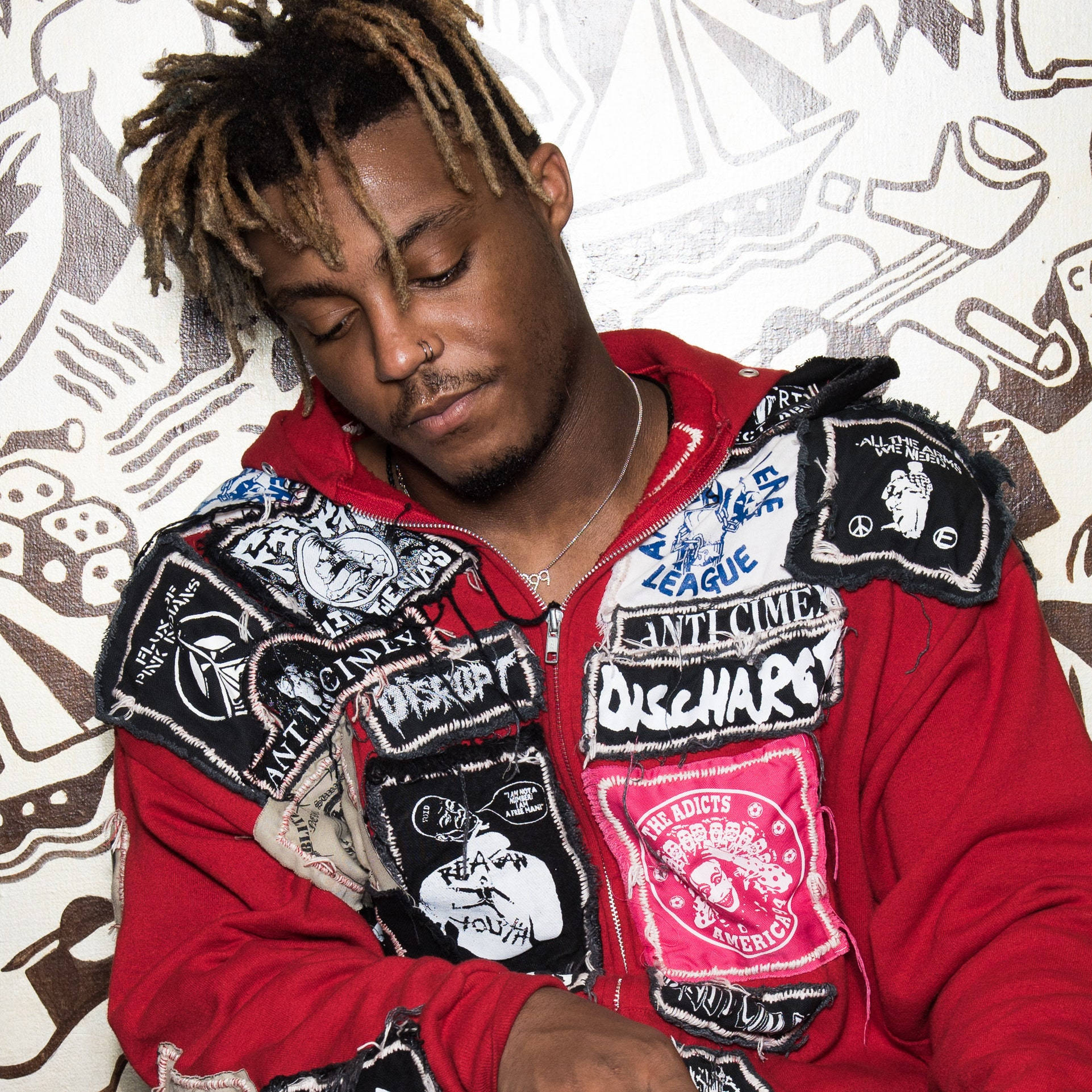 Juice Wrld, patchwork jacket, red hoodie, Full HD Desktop Wallpaper
