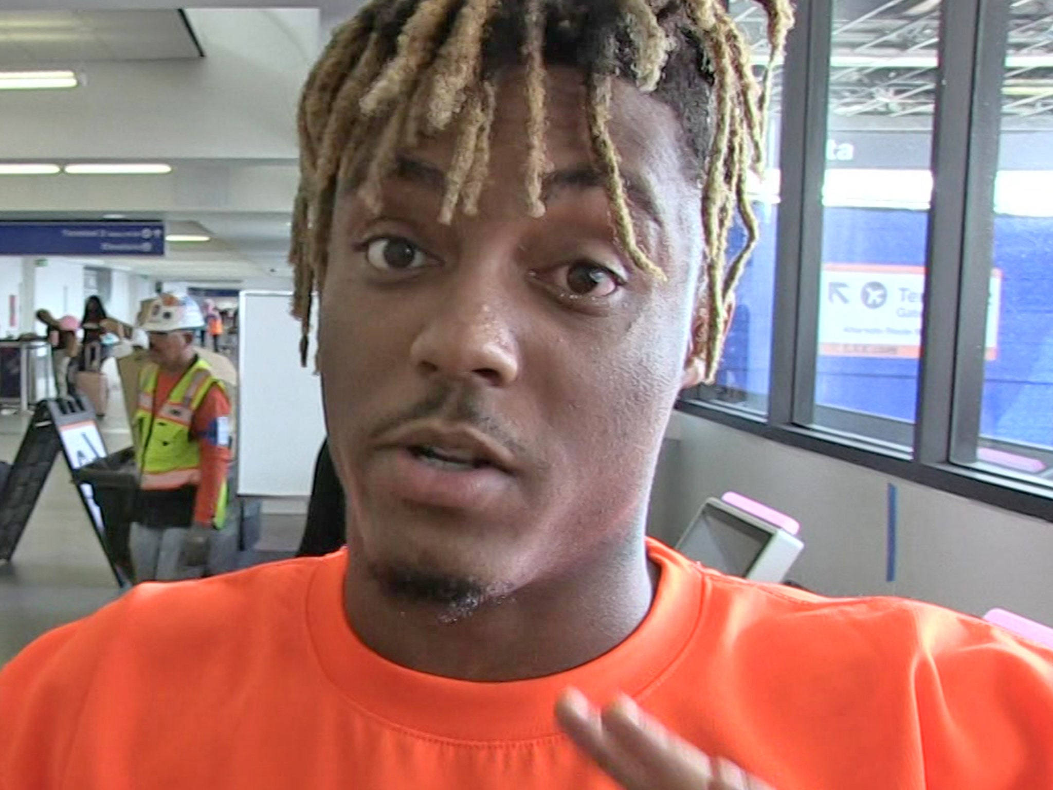 Juice Wrld, orange shirt, light brown dreadlocks, Full HD Desktop Wallpaper