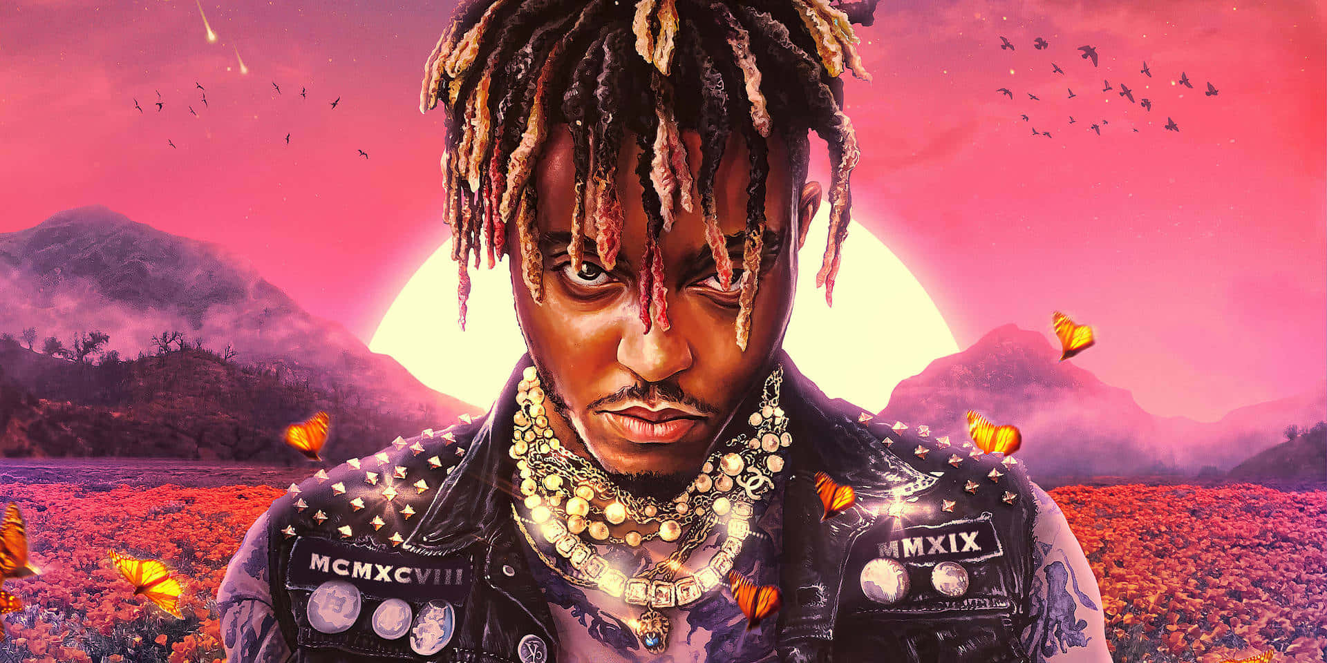 Juice Wrld, dreadlocks, ornate jewelry, Full HD Desktop Wallpaper