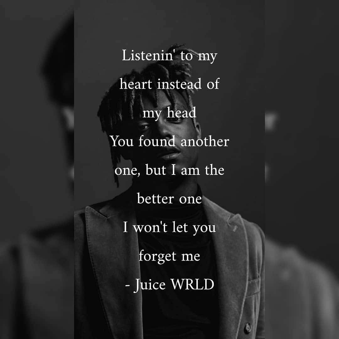 Juice WRLD, black and white portrait, lyrics overlaid, SD Desktop Wallpaper