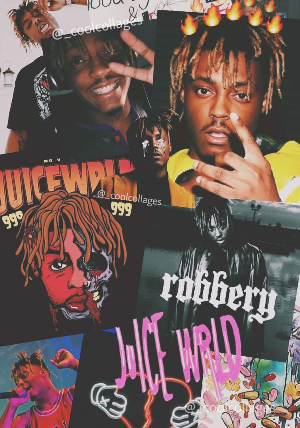 Juice Wrld, flames crowns, graffiti-style text, HD Phone Wallpaper