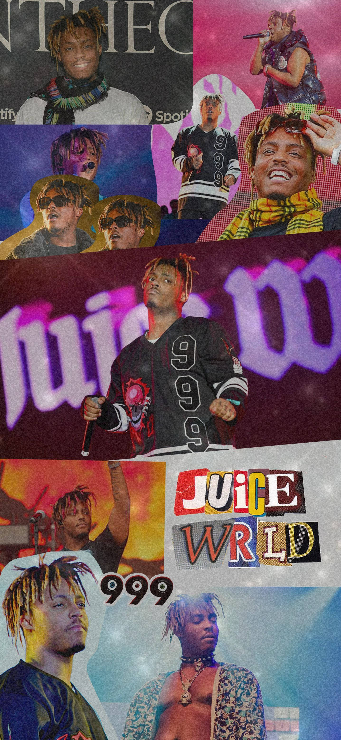 Juice Wrld, glitchy backgrounds, vibrant collage, 2K Phone Wallpaper