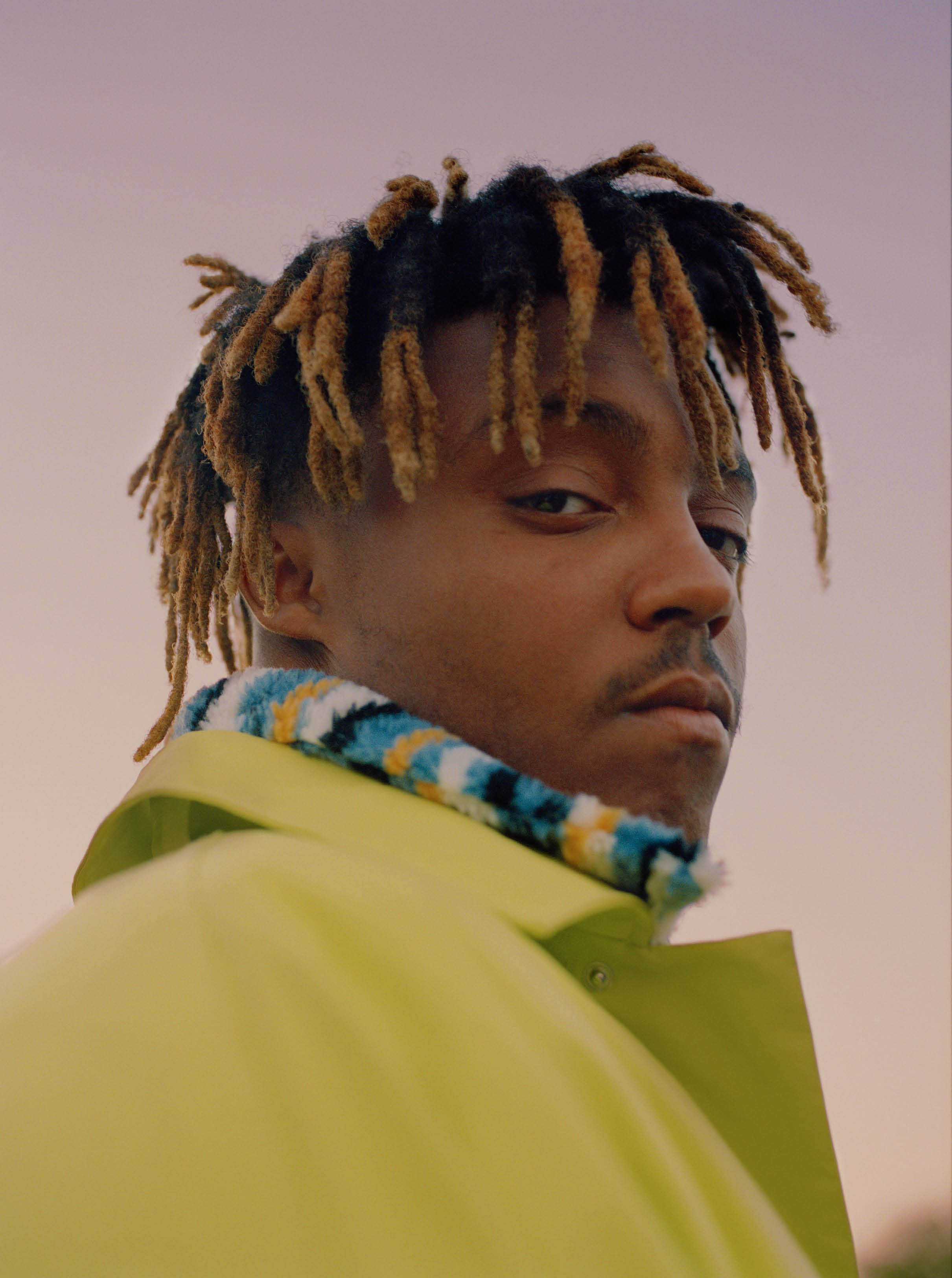 Juice Wrld, golden-brown dreadlocks, bright yellow jacket, 2K Phone Wallpaper