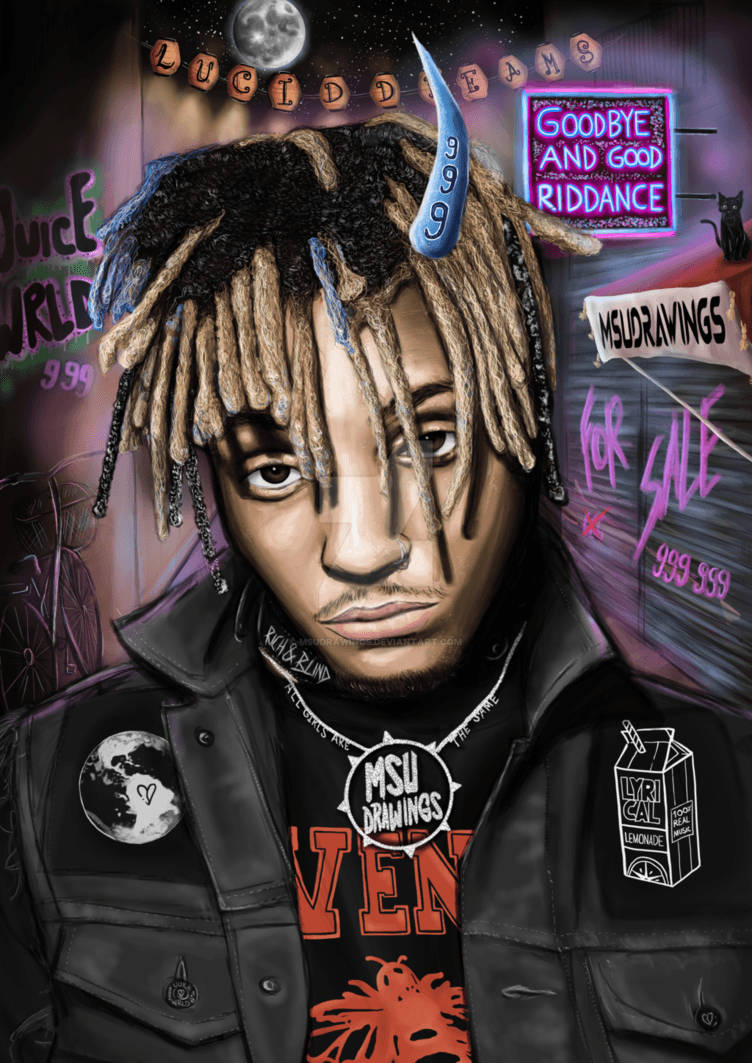 Juice Wrld, dreadlocks, blue horn, SD Phone Wallpaper