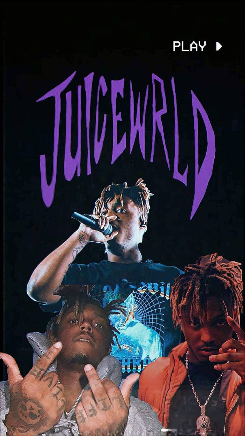 Juice WRLD, black background, purple stylized text, HD Phone Wallpaper