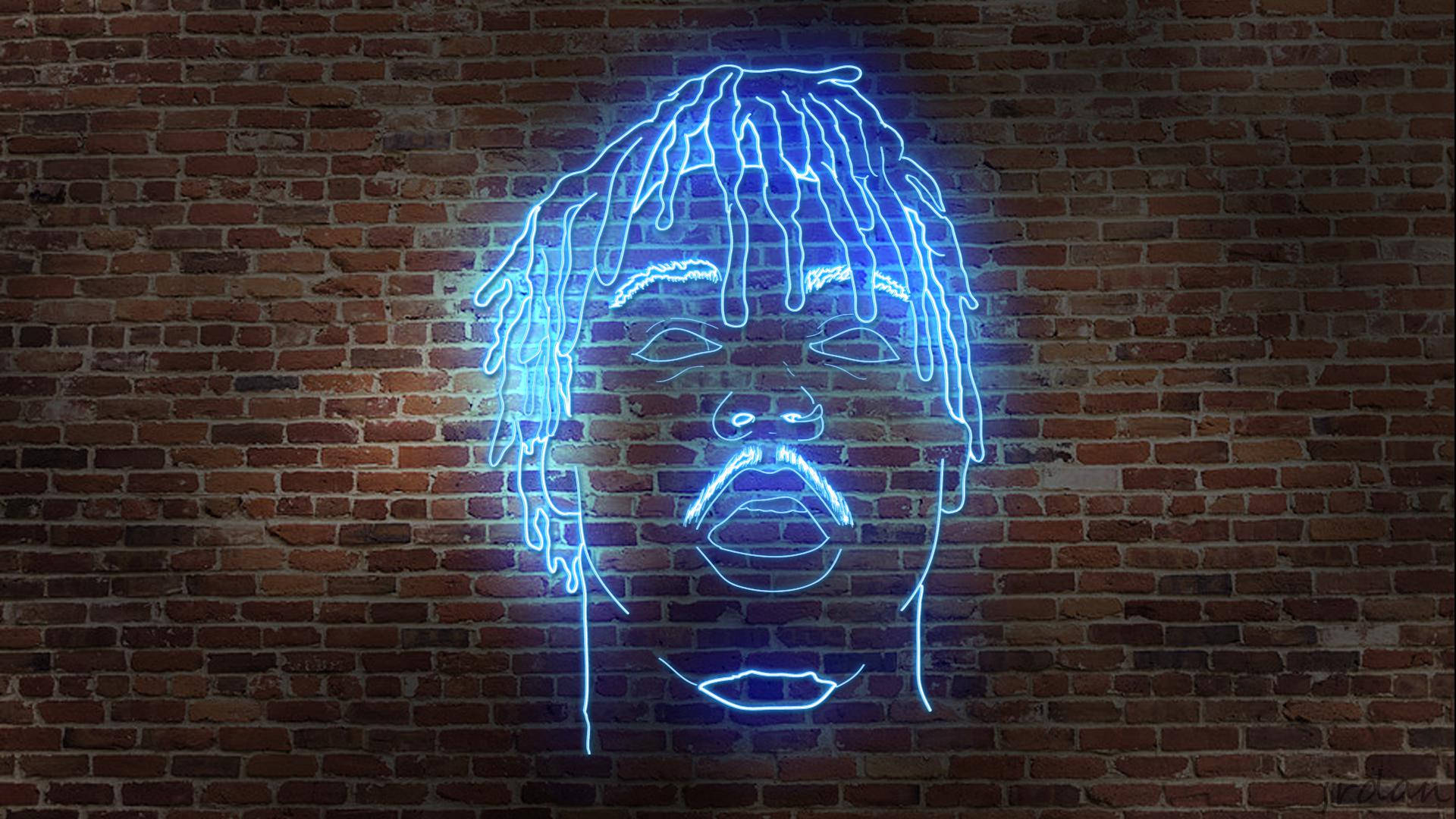 neon blue, dreadlocks, textured brick wall, Full HD Desktop Wallpaper