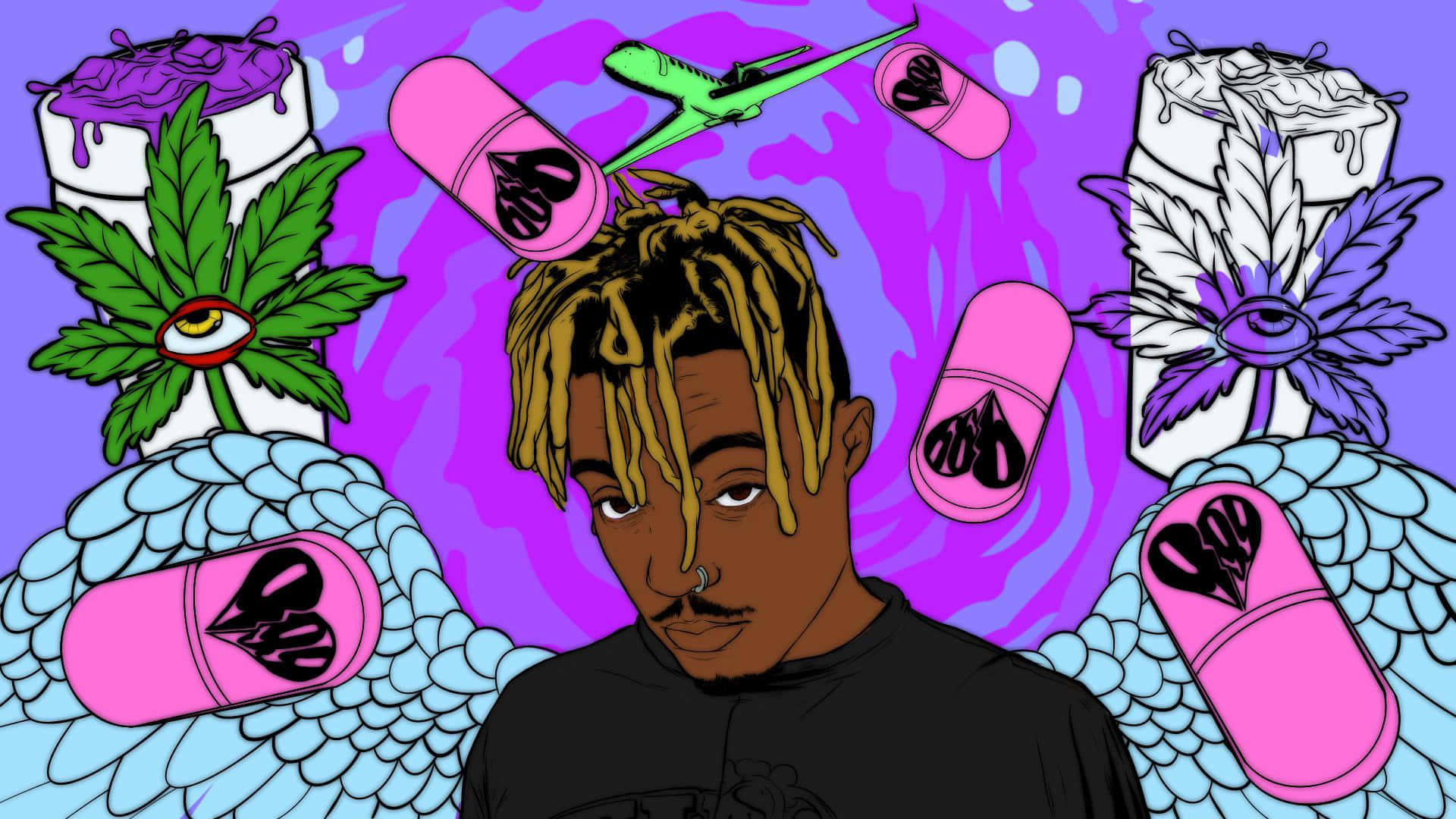 Juice WRLD, dreadlocks, pink pills, Full HD Desktop Wallpaper