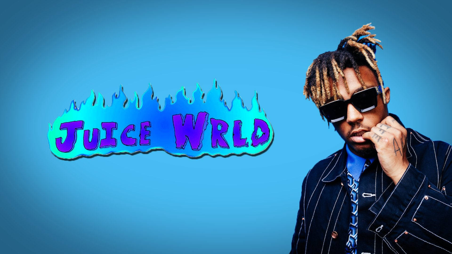 Juice Wrld, blue flames, gradient blue background, Full HD Desktop Wallpaper