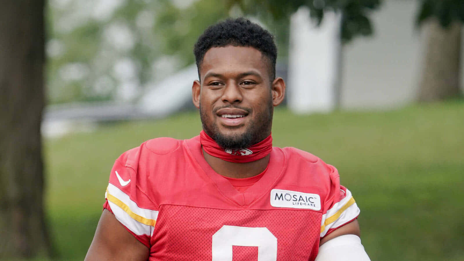 Juju Smith Schuster, red jersey, number 8, HD Desktop Wallpaper
