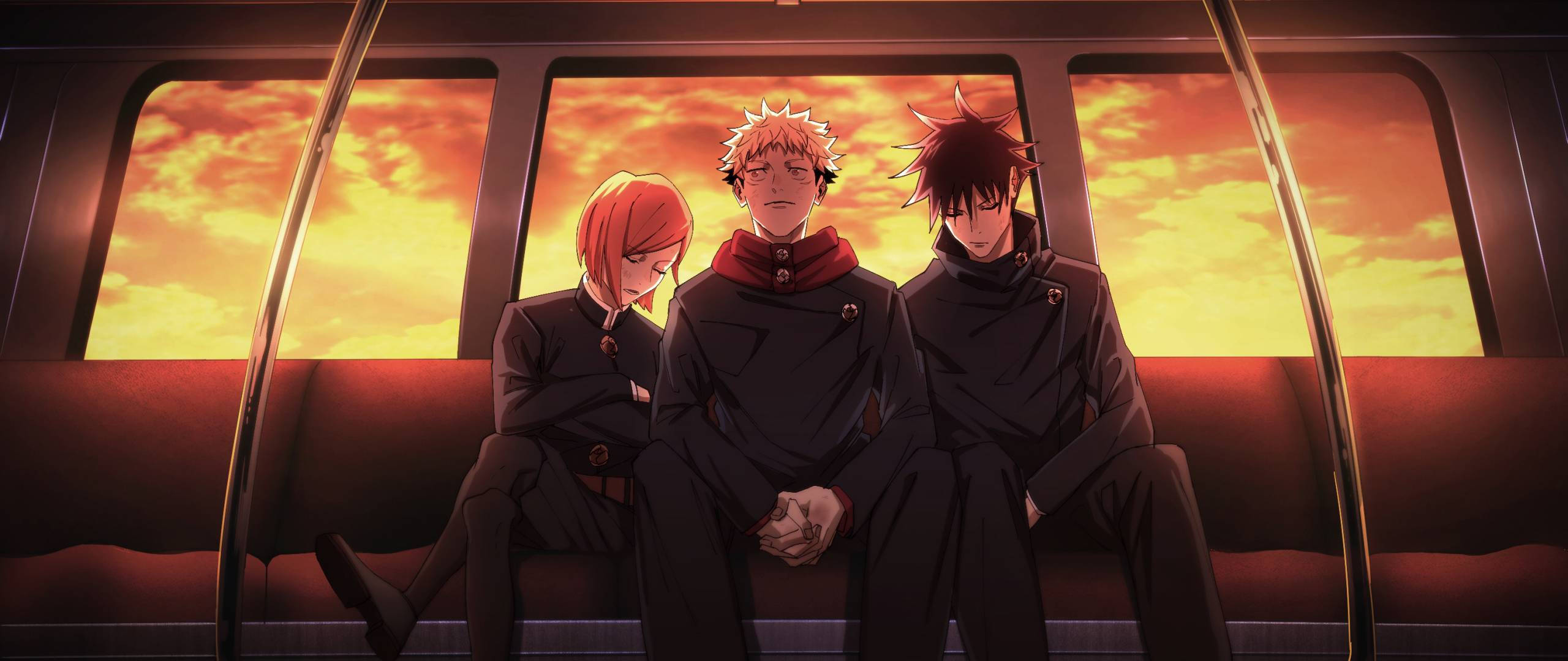 Jujutsu Kaisen 4K, characters, train, 2K Desktop Wallpaper