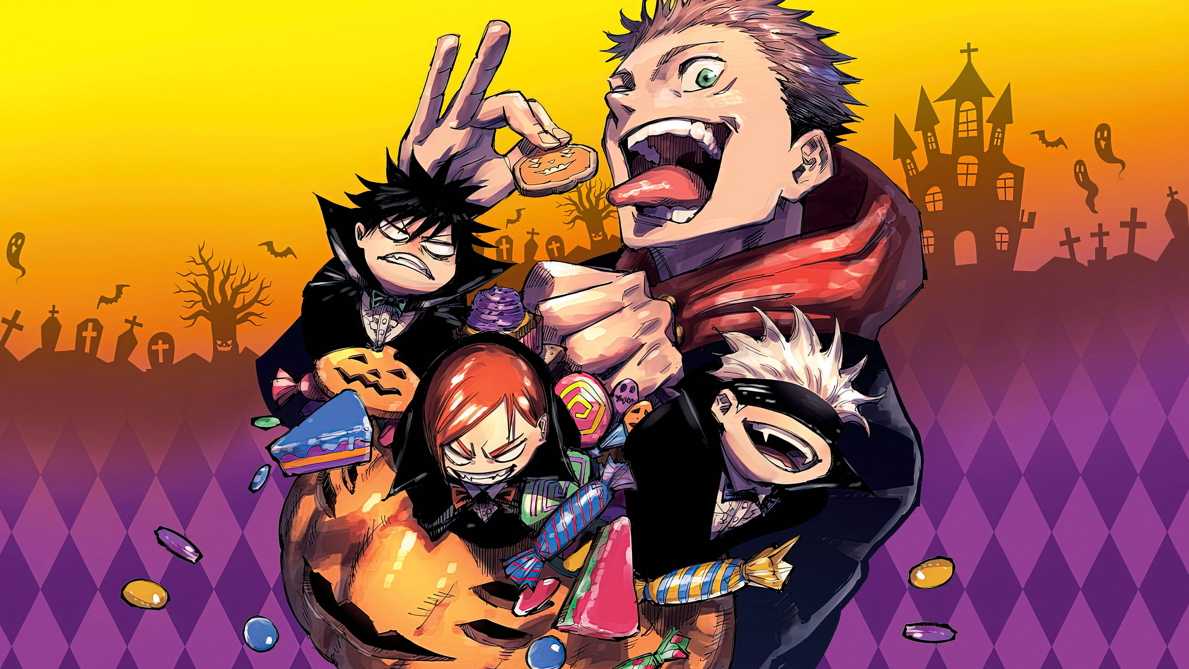 Jujutsu Kaisen 4K, chibi art, Halloween costumes, 4K Desktop Wallpaper