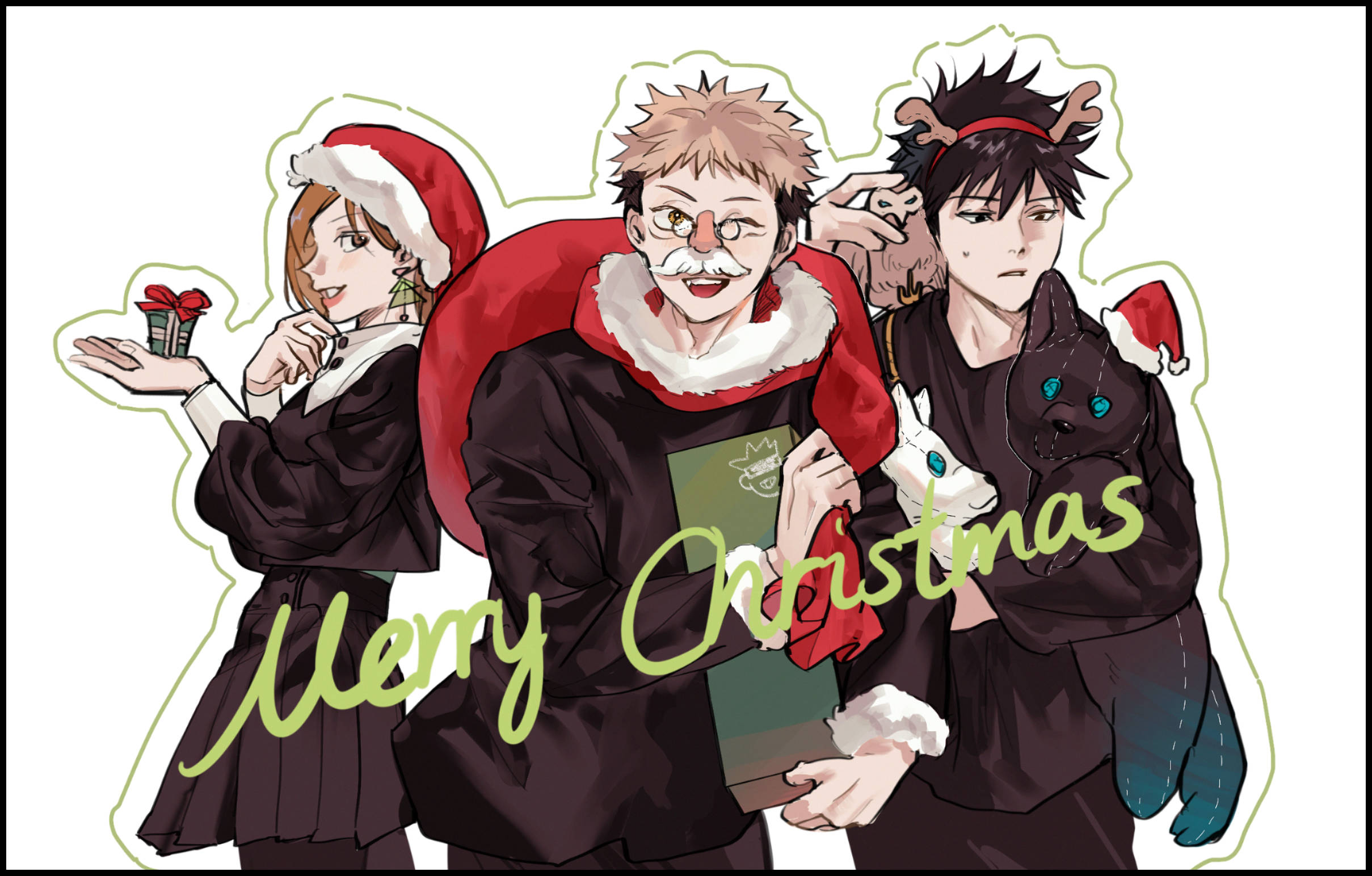 Jujutsu Kaisen 4K, Christmas themed, festive Christmas outfits, Full HD Desktop Wallpaper