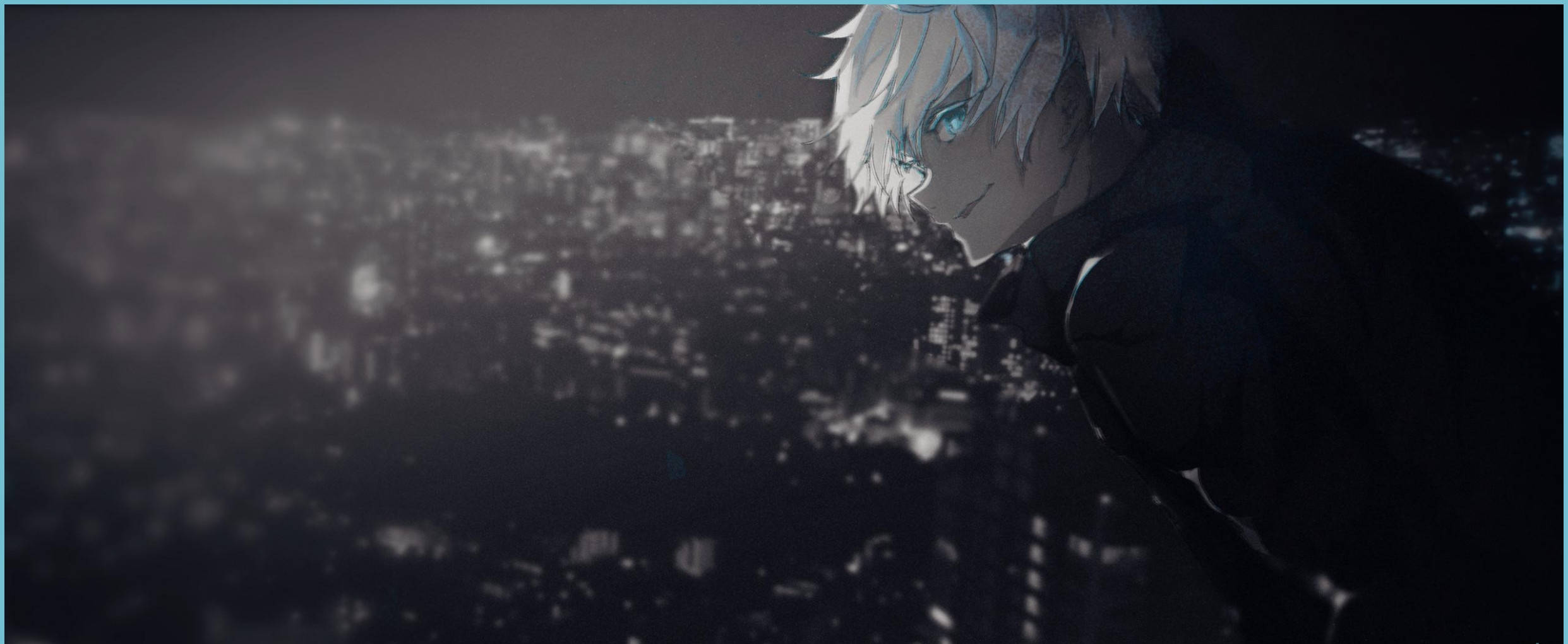 Jujutsu Kaisen, silver-haired anime character, cityscape, Full HD Desktop Wallpaper