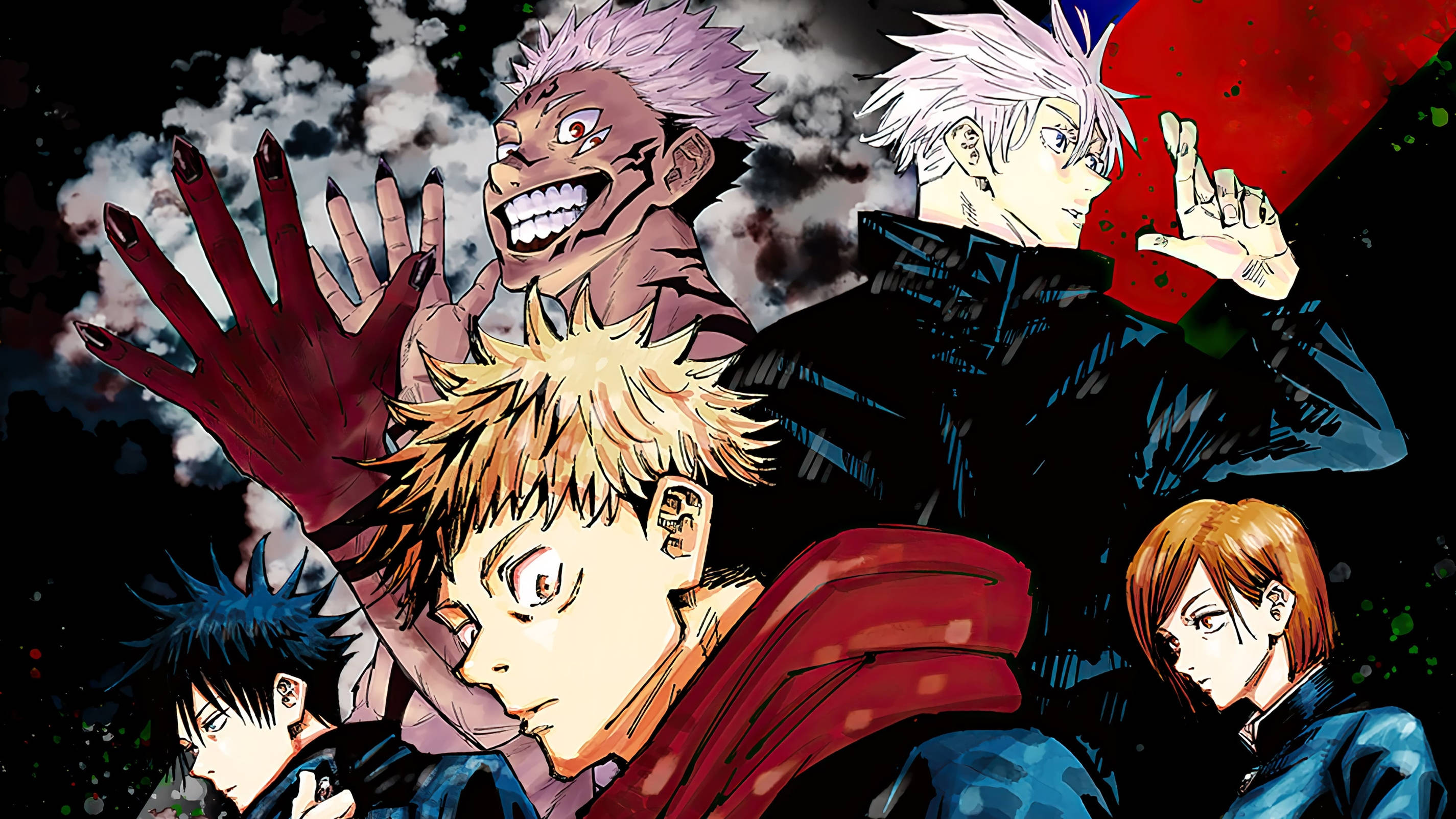 Jujutsu Kaisen, anime characters, intense expressions, 2K Desktop Wallpaper