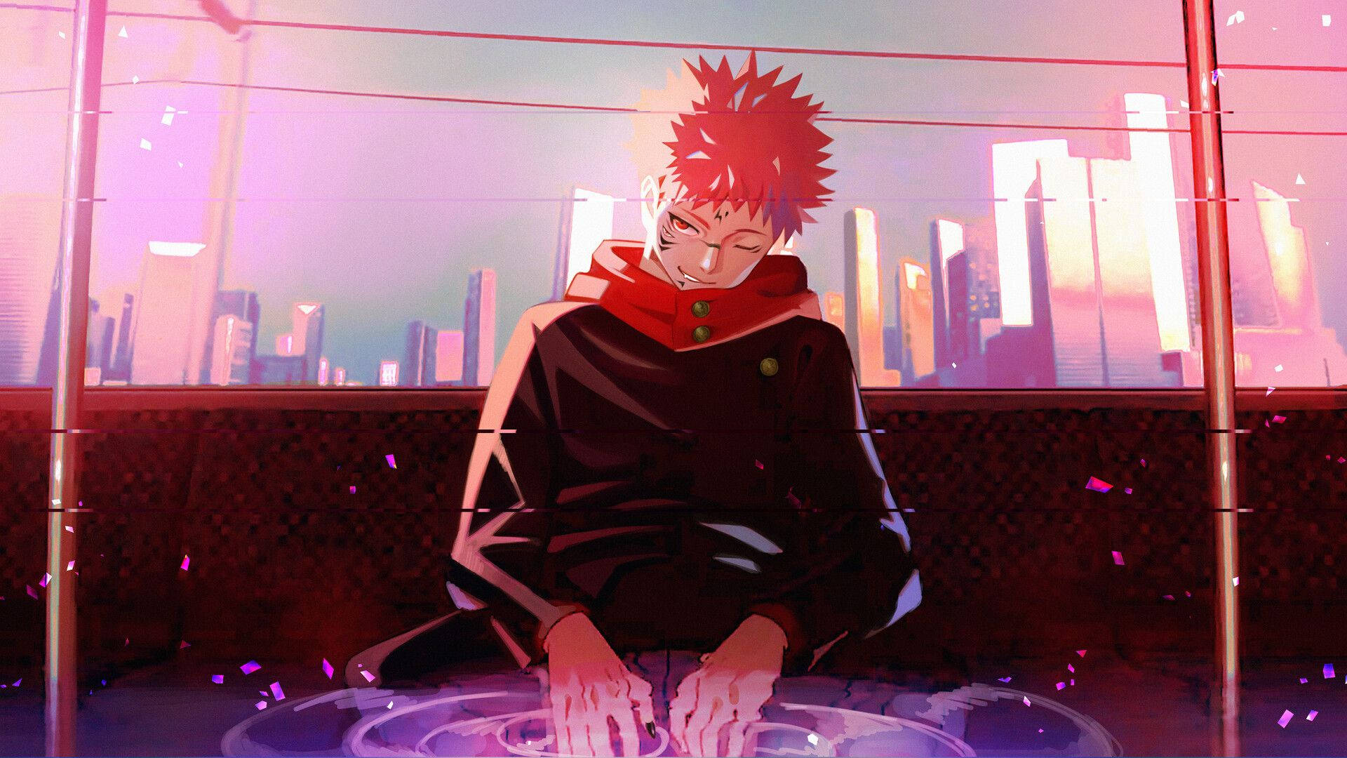 Jujutsu Kaisen, spiky-haired anime boy, black hoodie, Full HD Desktop Wallpaper