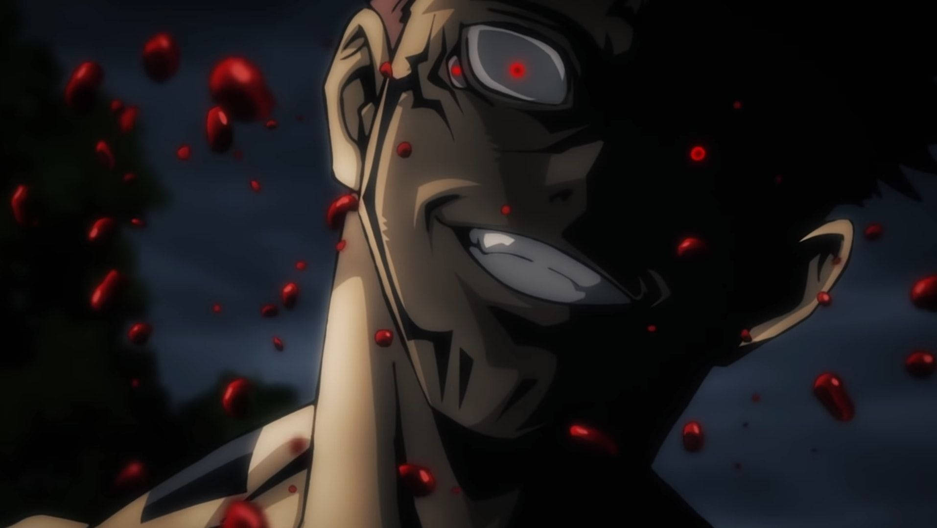 Jujutsu Kaisen, glowing red eyes, blood splatter, HD Desktop Wallpaper
