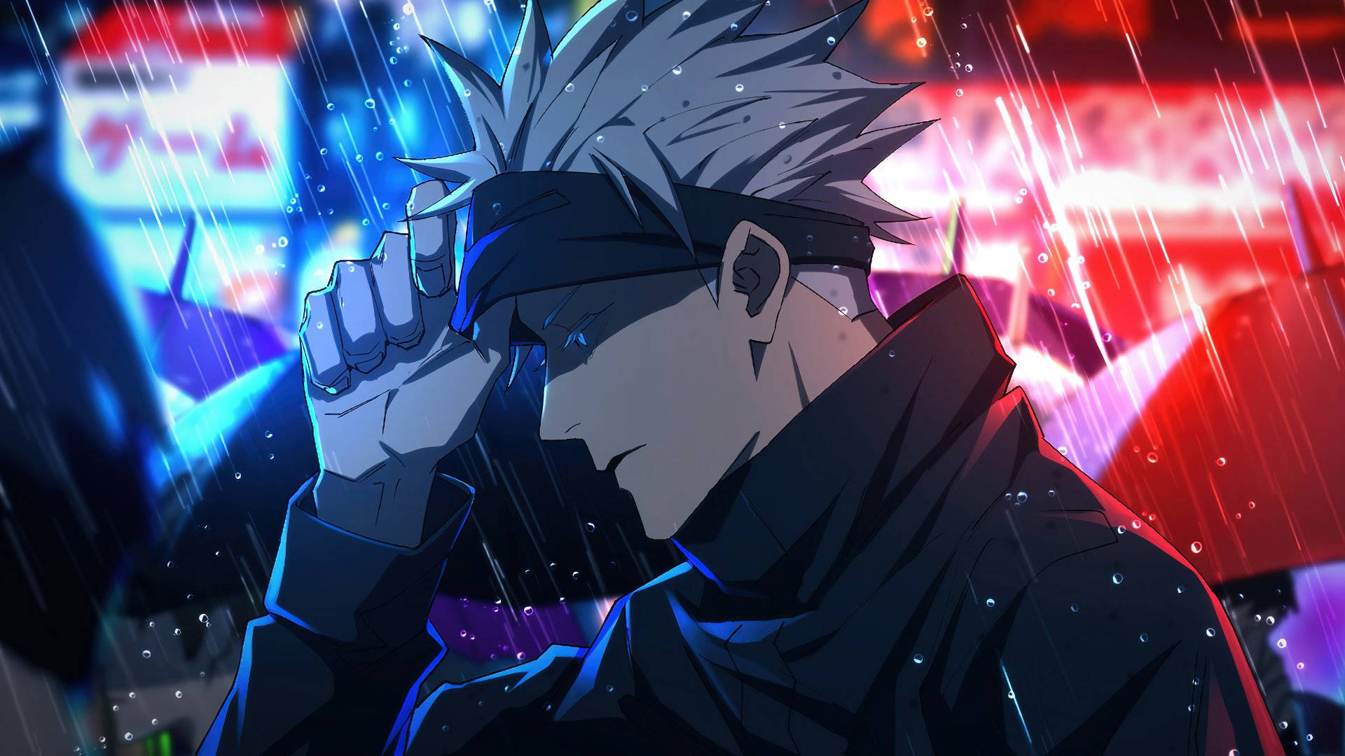 Jujutsu Kaisen, spiky-haired anime character, dark coat, Full HD Desktop Wallpaper
