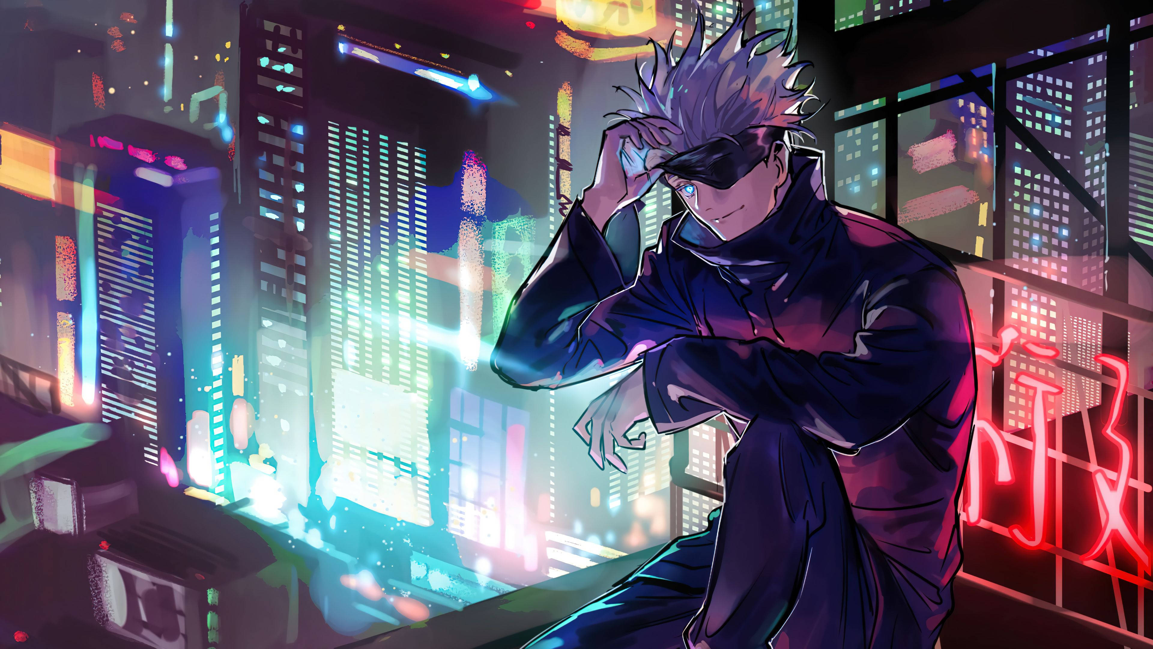 Jujutsu Kaisen, spiky-haired anime character, dark hoodie, 4K Desktop Wallpaper