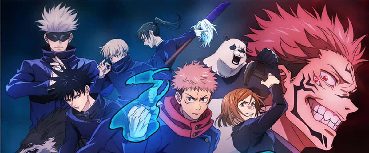 Jujutsu Kaisen, blue uniforms, glowing blue energy fists, SD Desktop Wallpaper