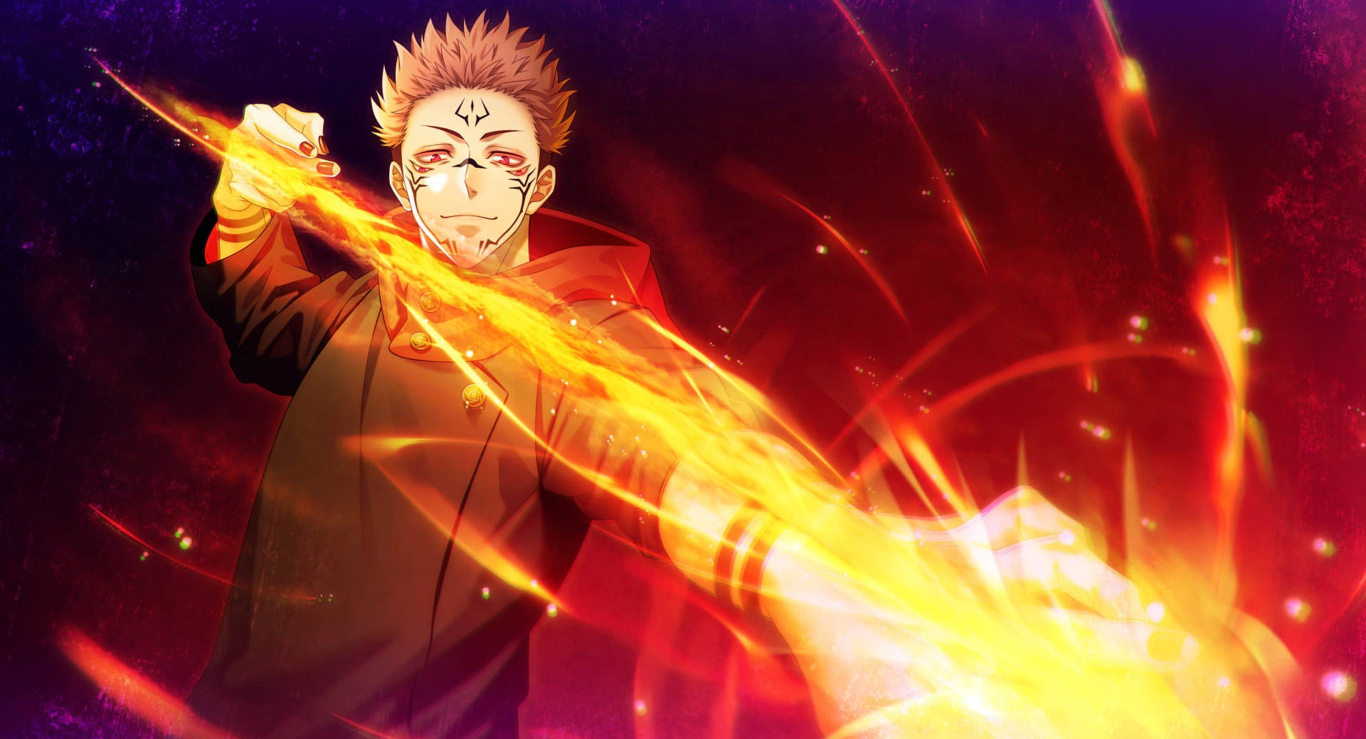 Jujutsu Kaisen, spiky-haired anime warrior, blazing orange energy, Full HD Desktop Wallpaper