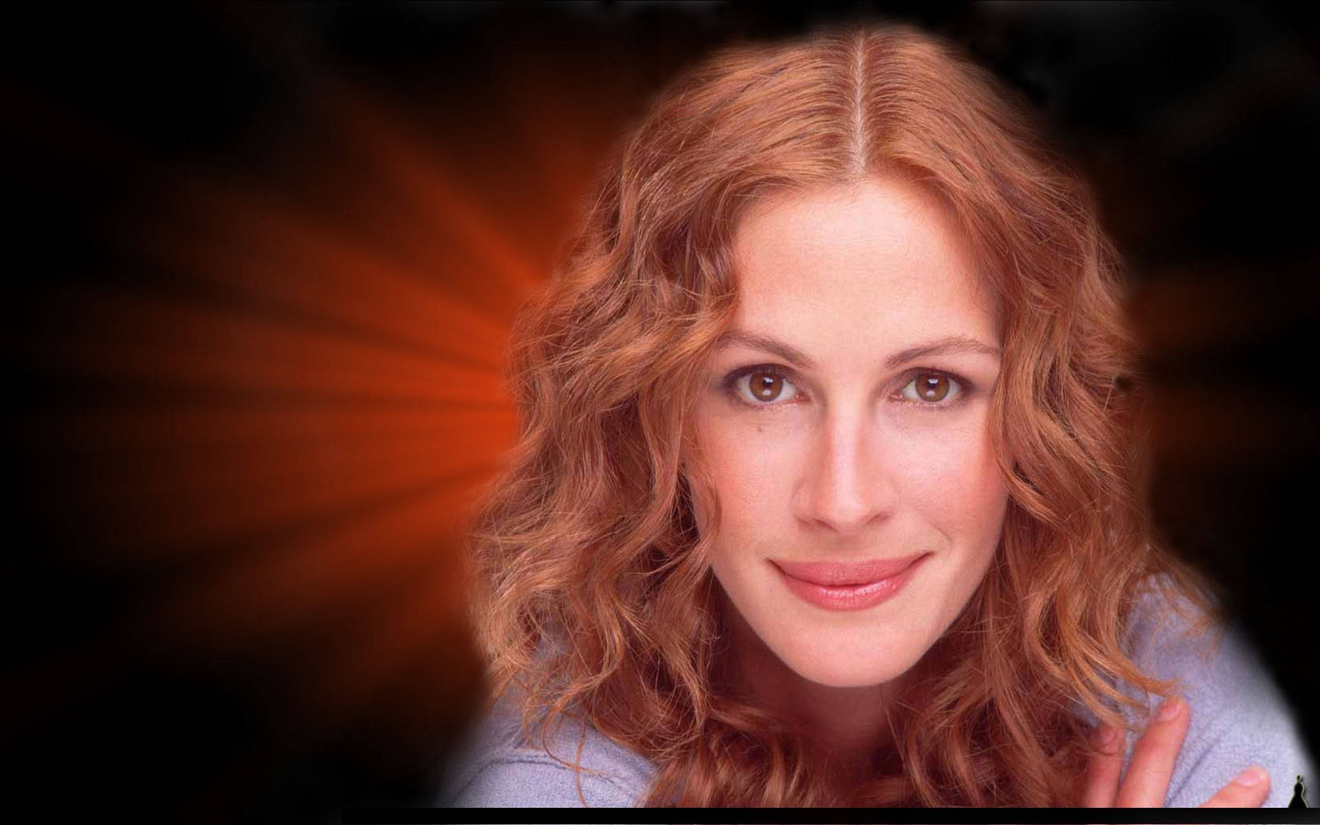 Julia Roberts, wavy red hair, radiant orange light beams, Full HD Desktop Wallpaper