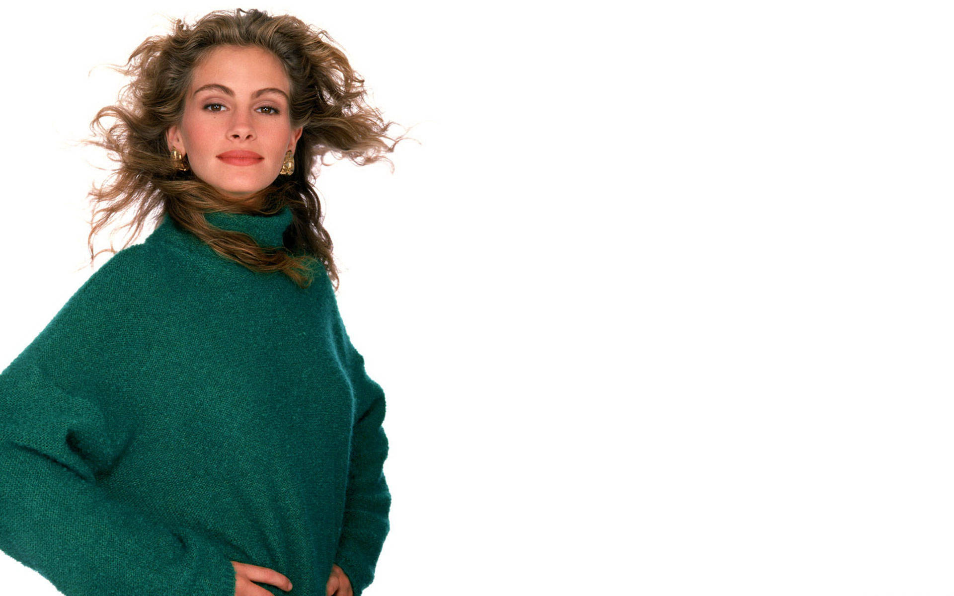 Julia Roberts, green sweater, chunky turtleneck sweater, Full HD Desktop Wallpaper