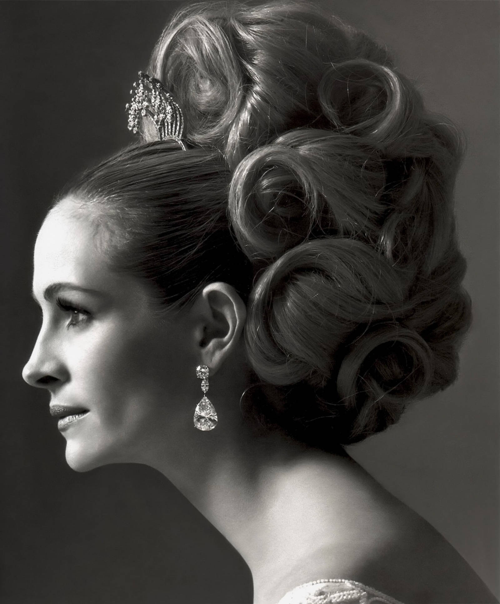 Julia Roberts, black and white portrait, profile, Full HD Phone Wallpaper