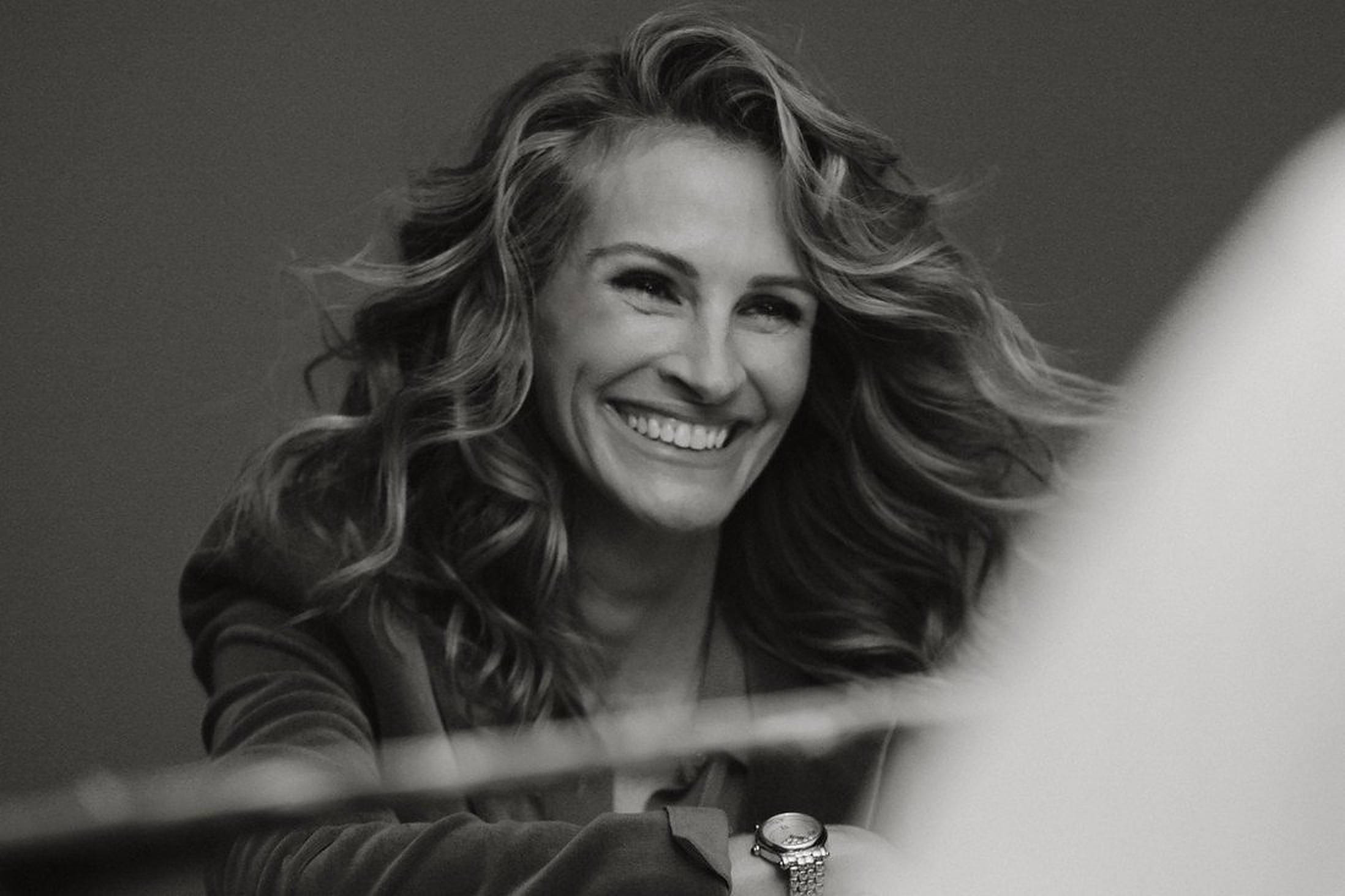 Julia Roberts, grayscale, black and white portrait, Full HD Desktop Wallpaper