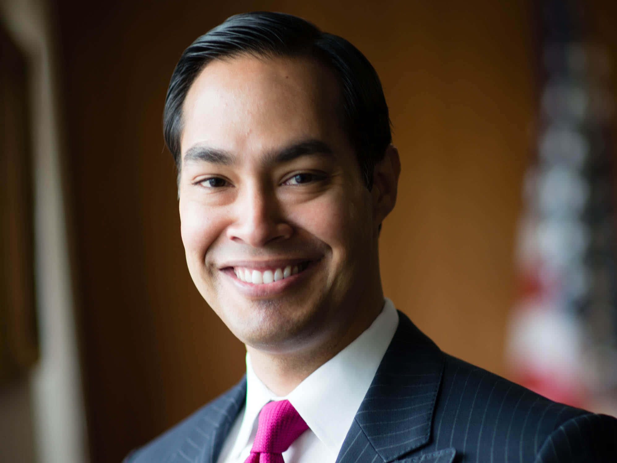 Julian Castro, dark pinstripe suit, bright pink tie, Full HD Desktop Wallpaper