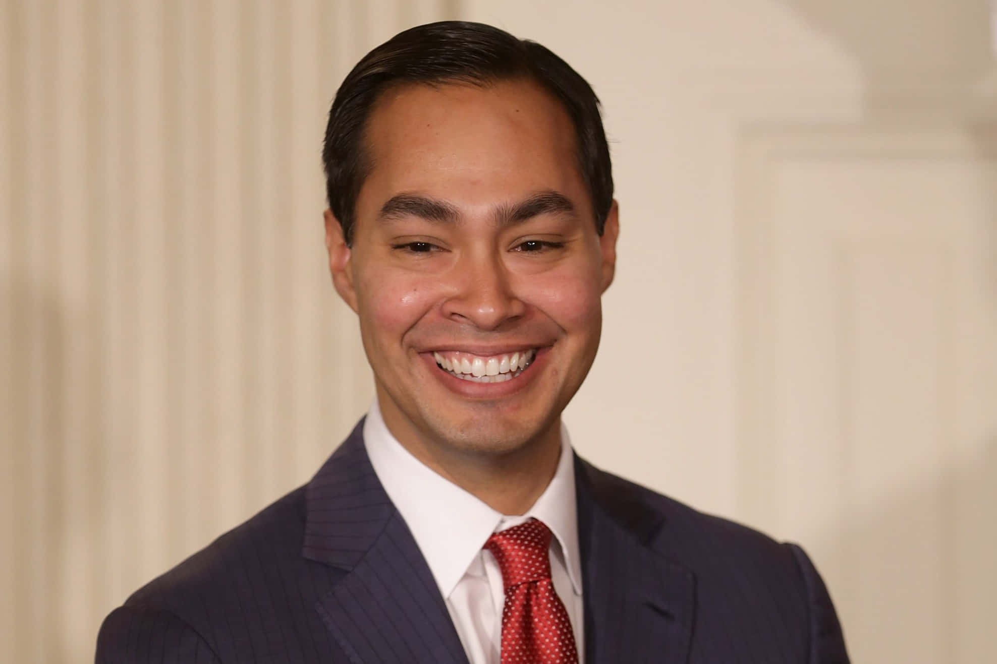 Julian Castro, dark pinstripe suit, red polka dot tie, Full HD Desktop Wallpaper
