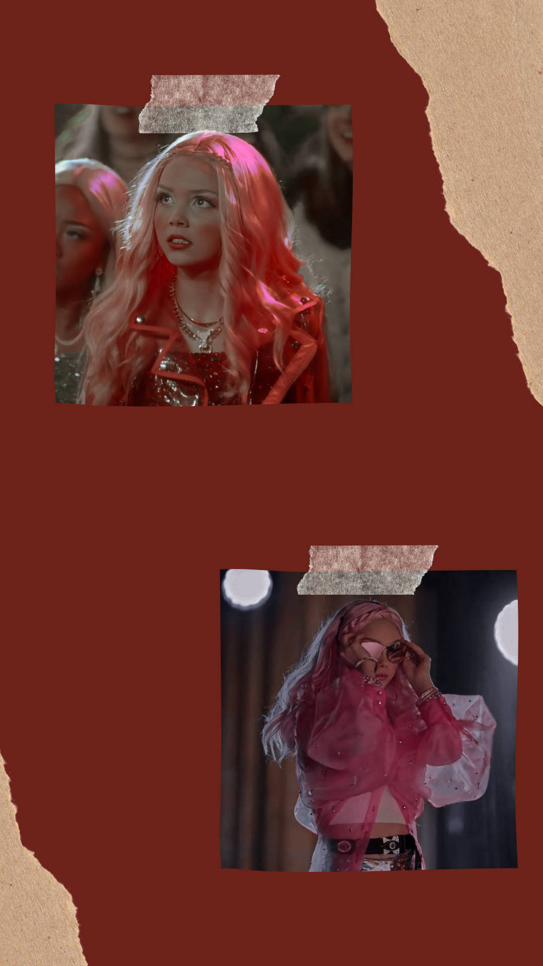 Julie And The Phantoms, pink hair, textured red background, Full HD Phone Wallpaper