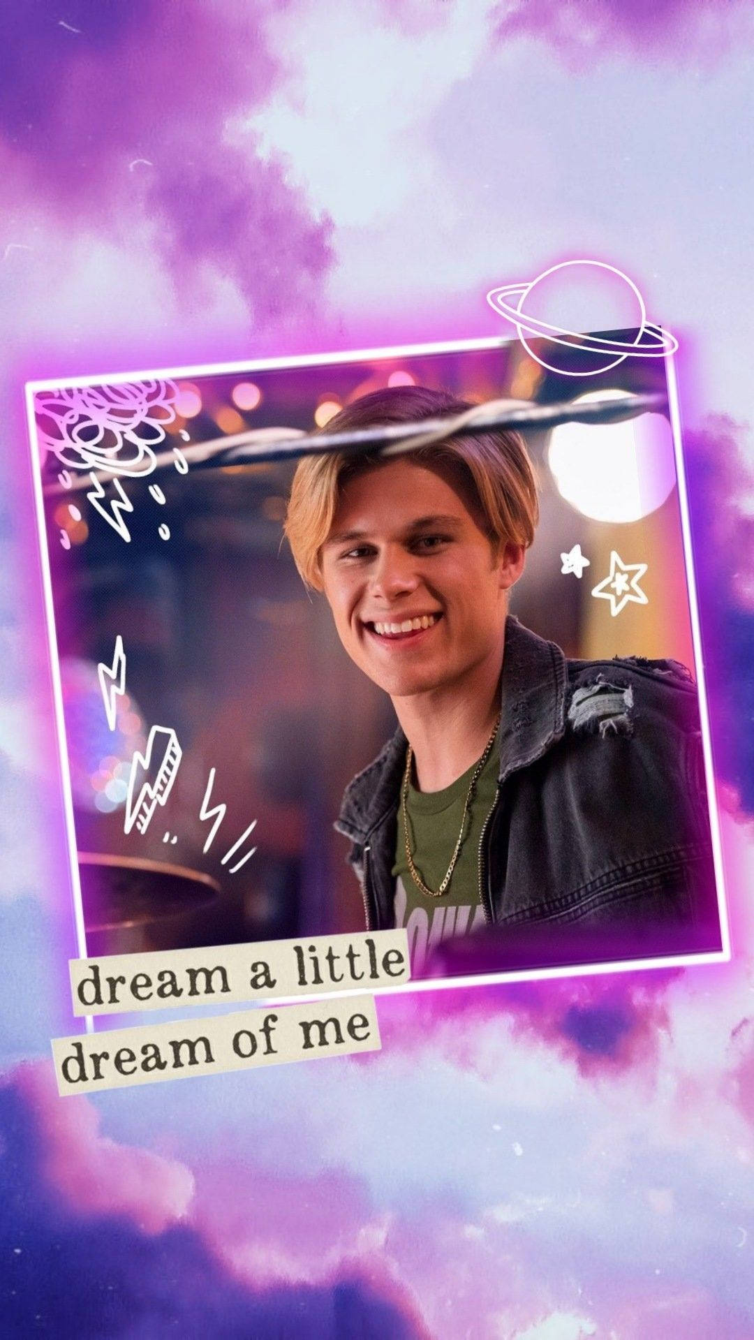Julie And The Phantoms, neon pink border, dreamy purple cosmic sky, HD Phone Wallpaper
