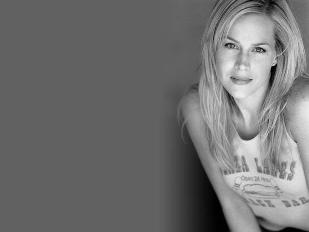 Julie Benz, black and white portrait, blonde woman, SD Desktop Wallpaper