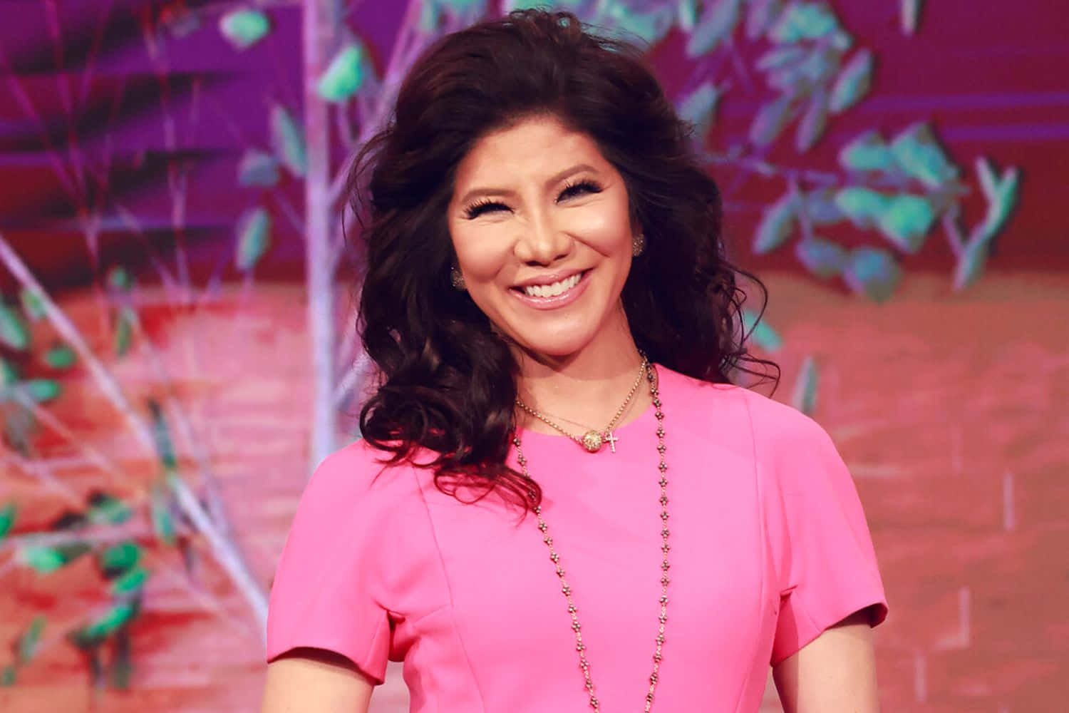 Julie Chen, pink top, dark curly hair, HD Desktop Wallpaper