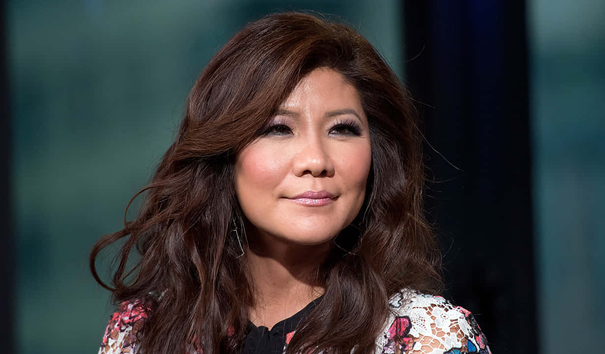 Julie Chen, long wavy brown hair, floral patterned top, SD Desktop Wallpaper