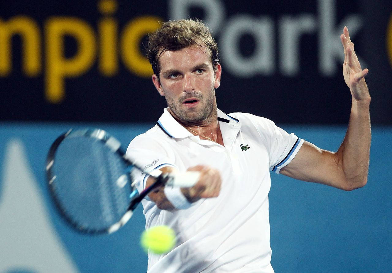 Julien Benneteau, white shirt, yellow ball, HD Desktop Wallpaper