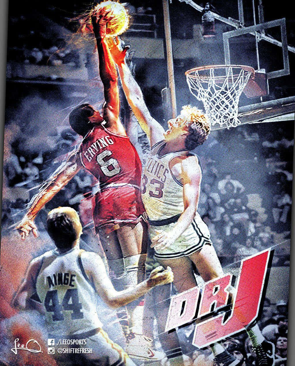 Julius Erving, red jersey, dunk, SD Phone Wallpaper
