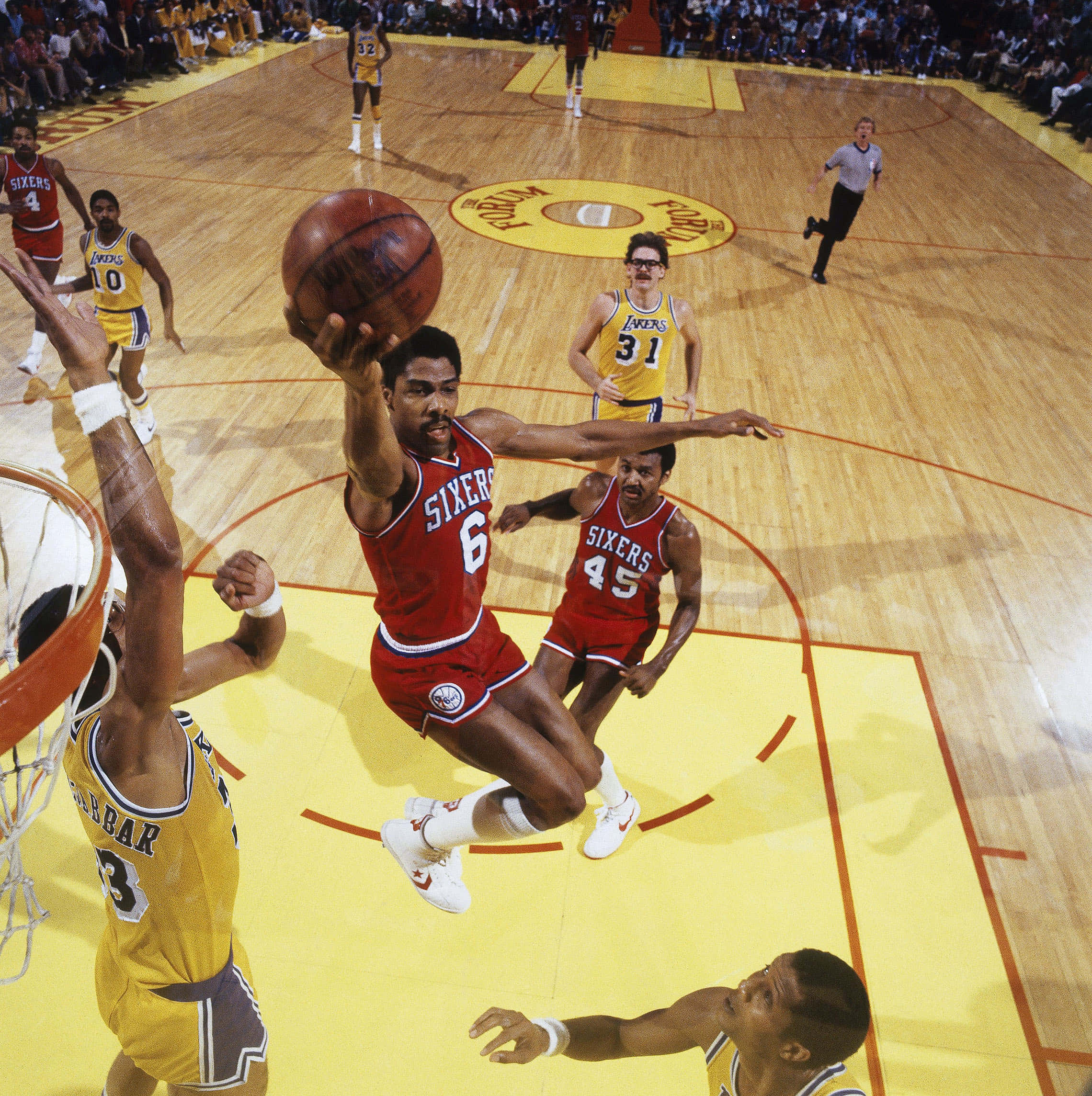 Julius Erving, red, wooden court, Full HD Phone Wallpaper