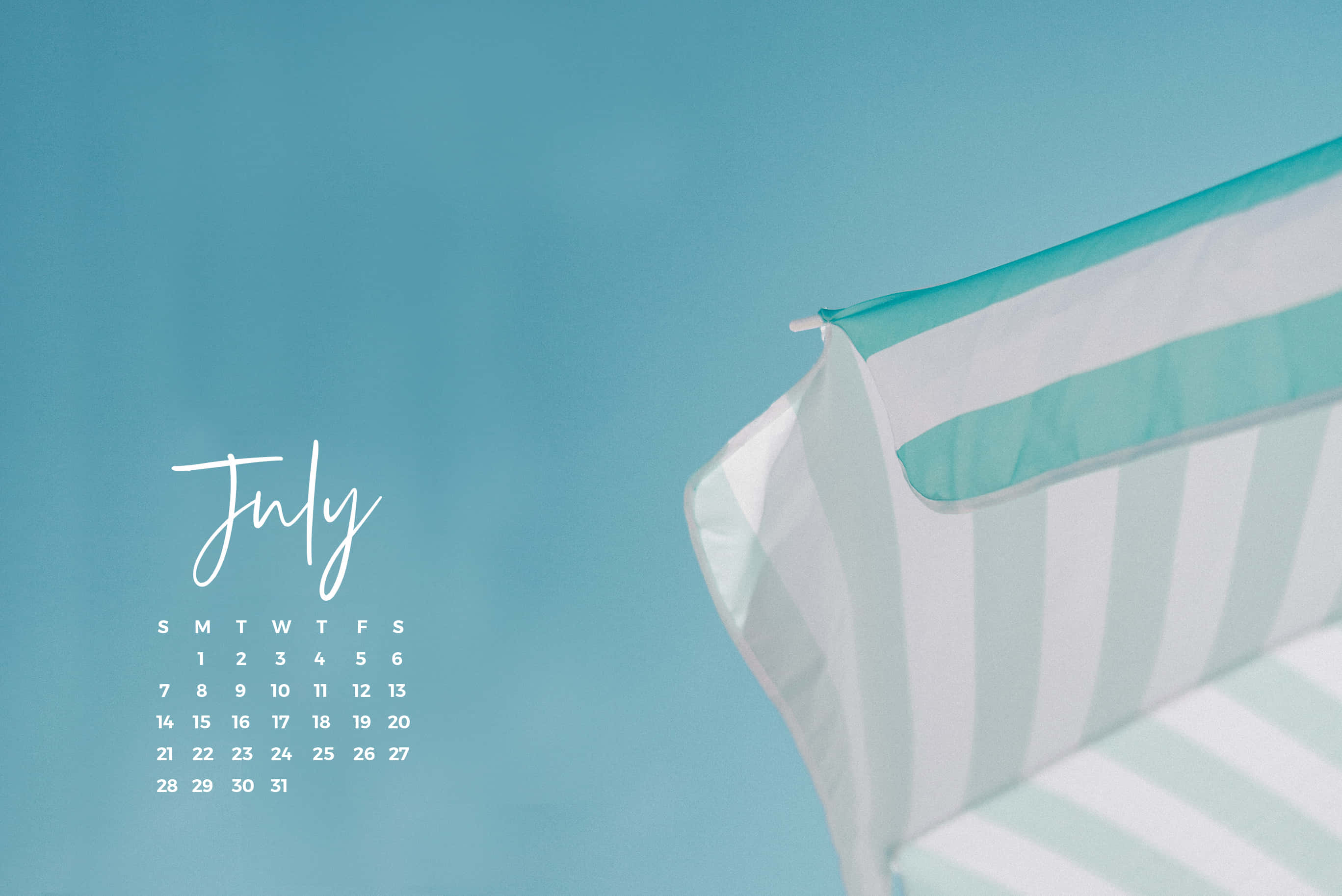 July, summer beach umbrella, striped awning, 2K Desktop Wallpaper