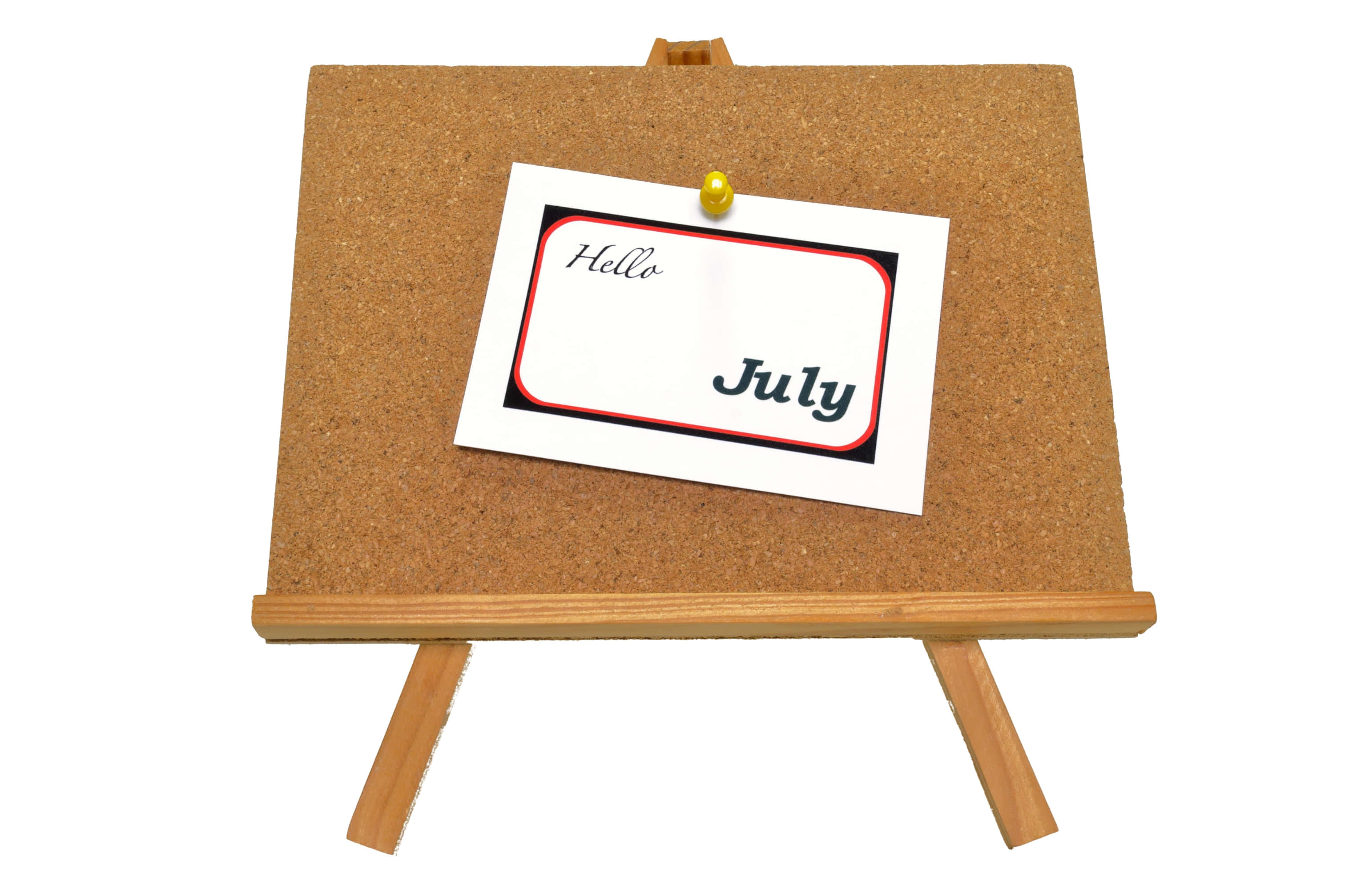 Hello July, corkboard easel, wooden easel, 2K Desktop Wallpaper