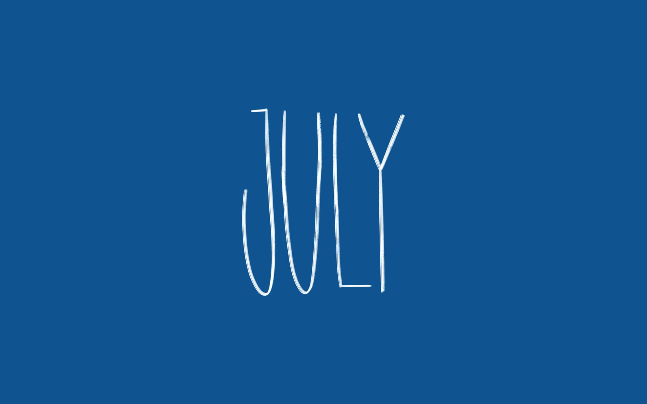 JULY, white handwritten-style letters, solid blue background, Full HD Desktop Wallpaper