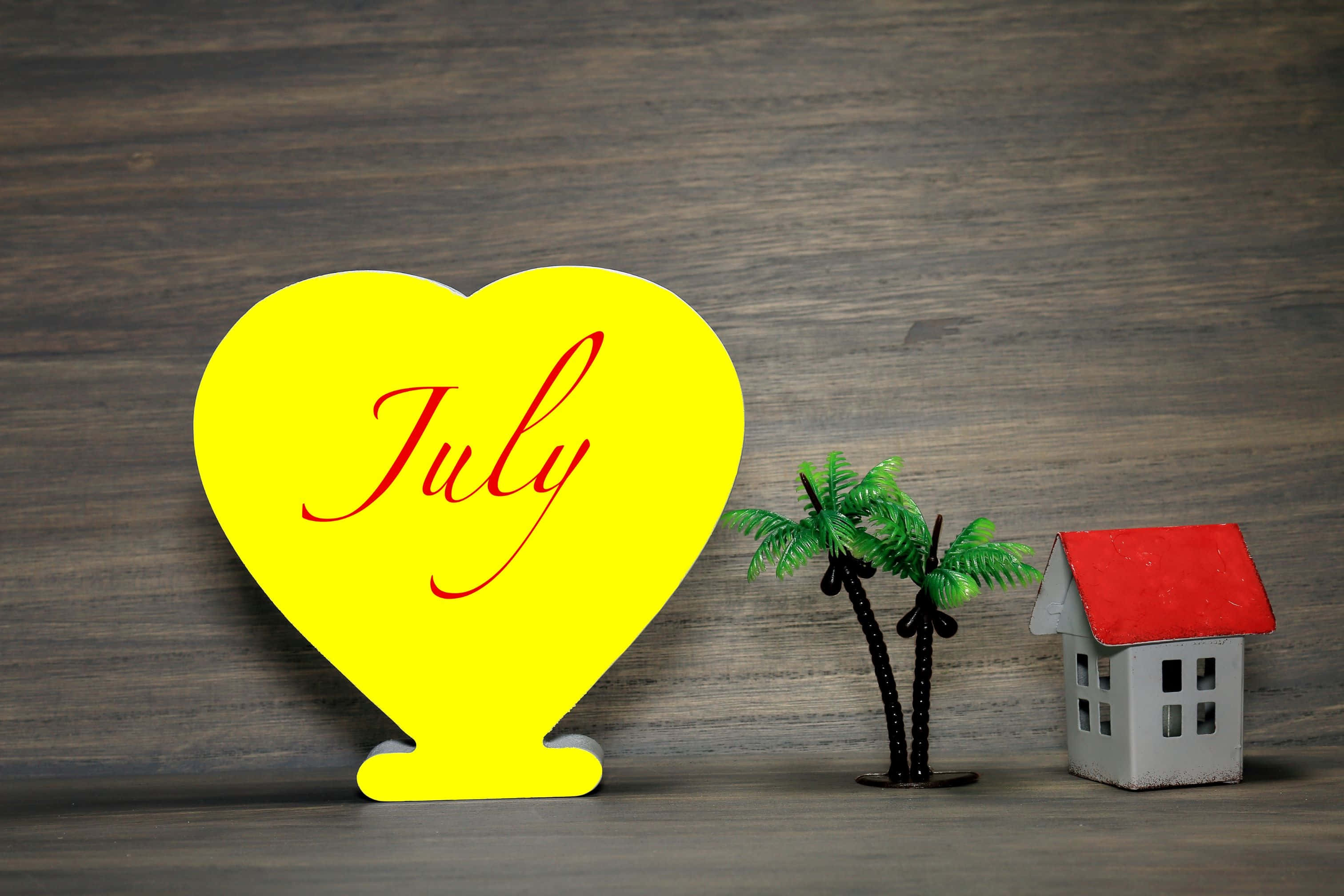 July sign, heart-shaped, palm tree, 2K Desktop Wallpaper