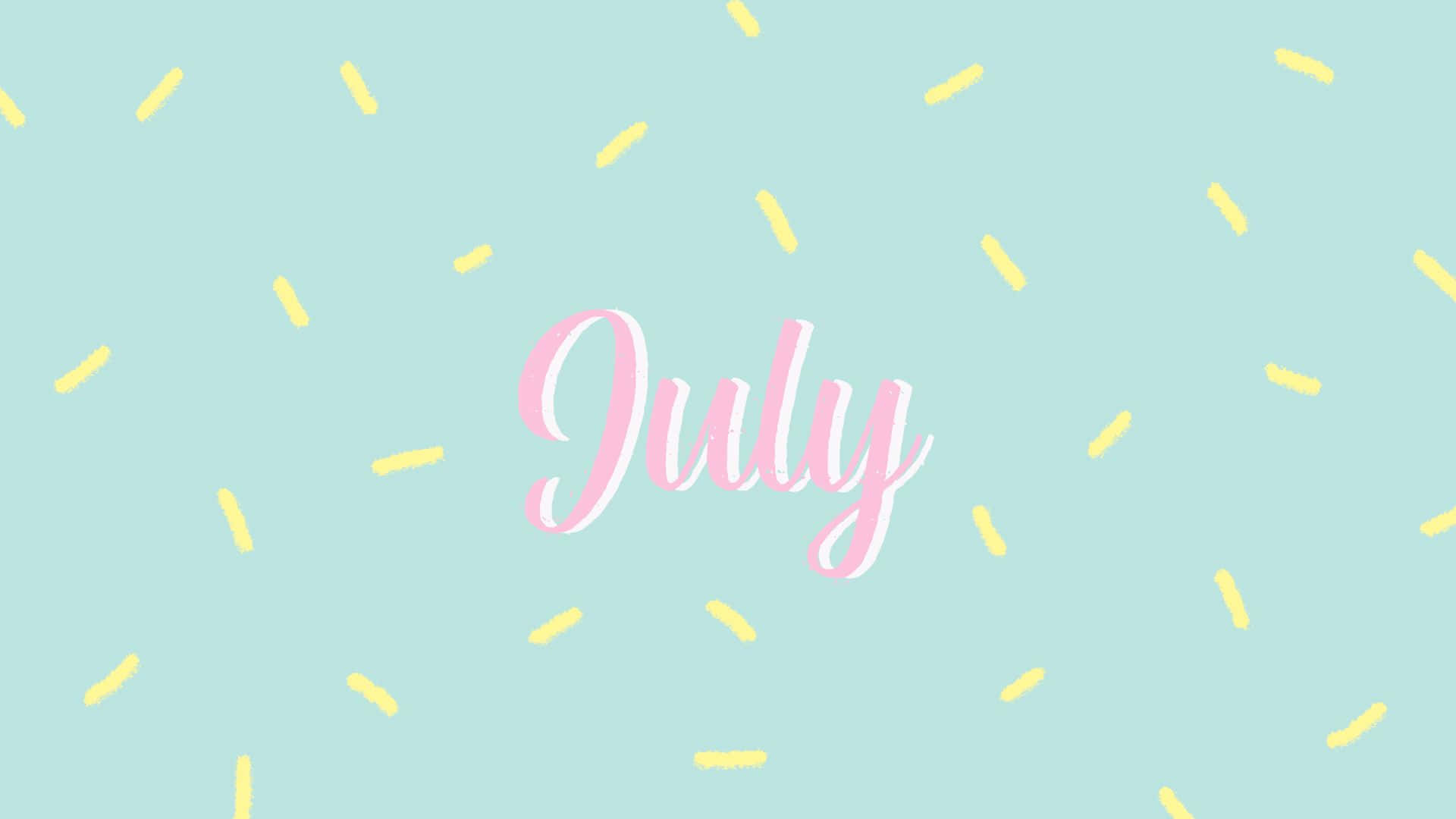July, pink cursive, mint green background, Full HD Desktop Wallpaper