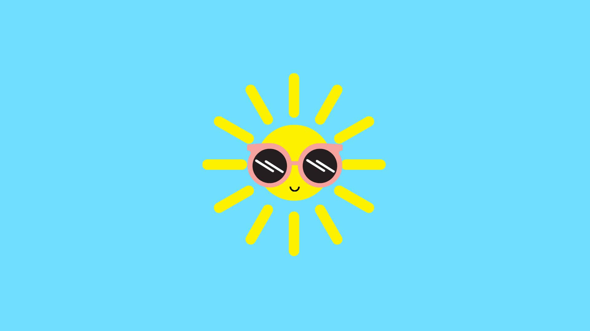 yellow sun, pink sunglasses, light blue background, Full HD Desktop Wallpaper