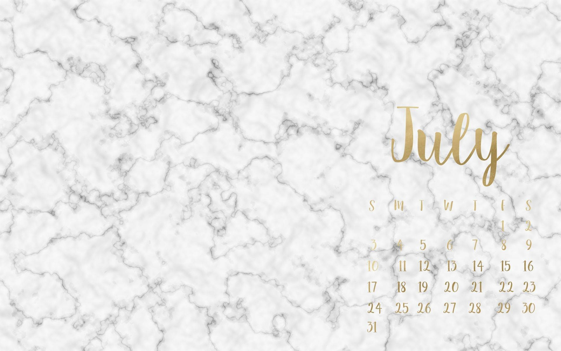 July calendar, white marble, gold, Full HD Desktop Wallpaper