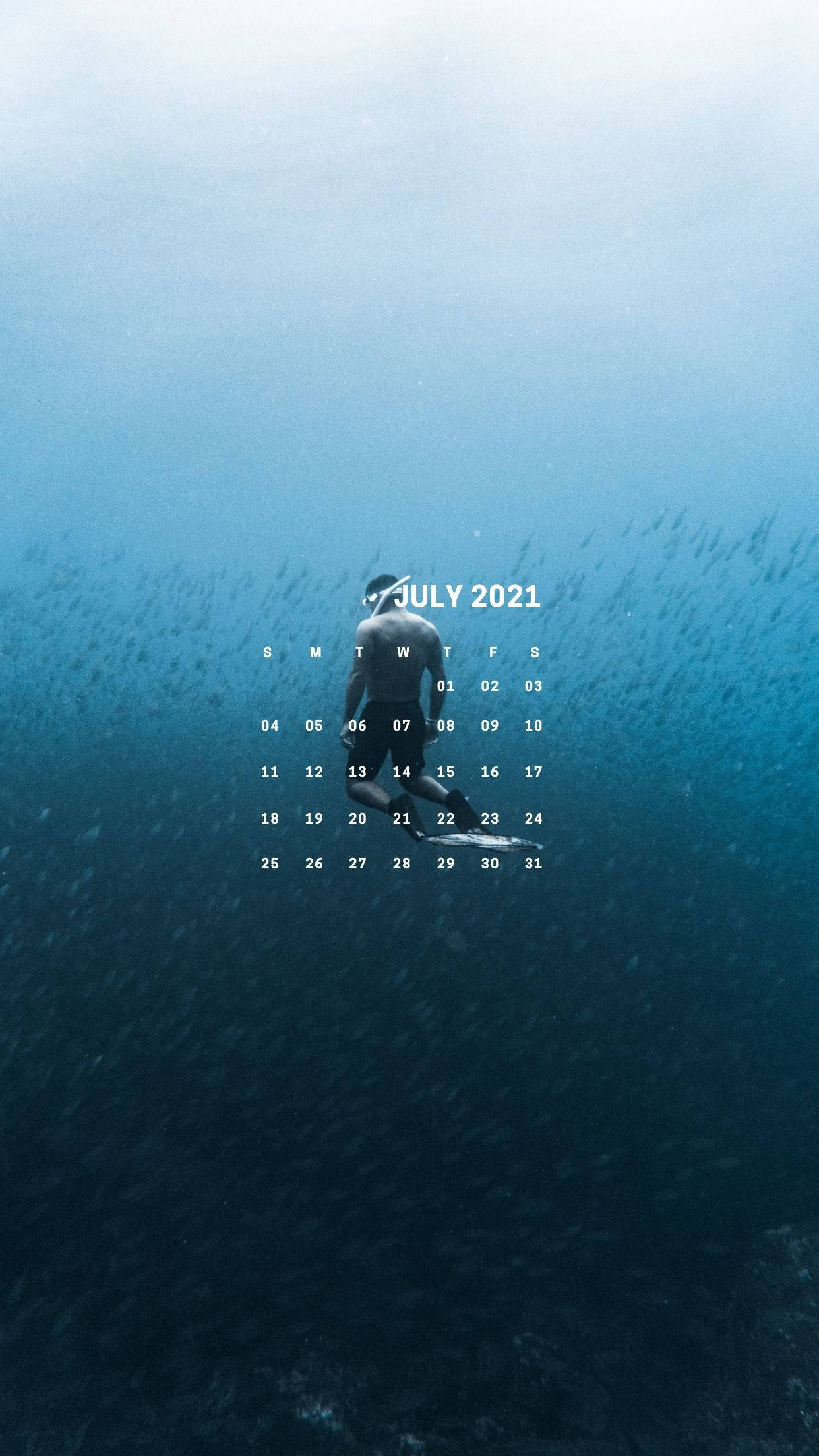July 2021 calendar, diver, wetsuit, Full HD Phone Wallpaper