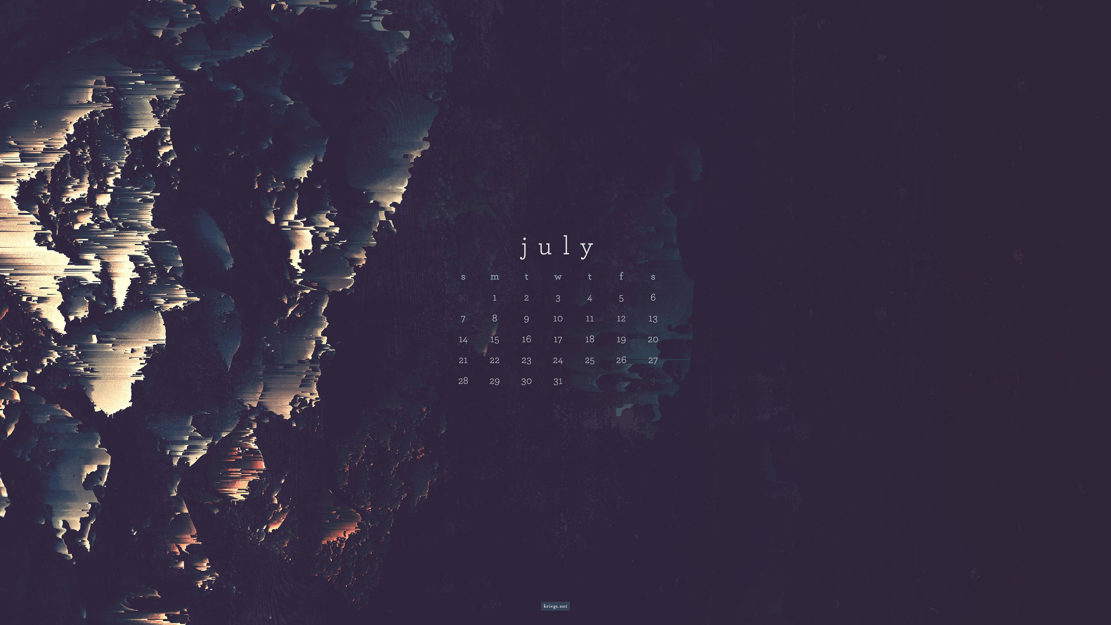 July 2019 calendar, dark blue, textured dark abstract background, 4K Desktop Wallpaper